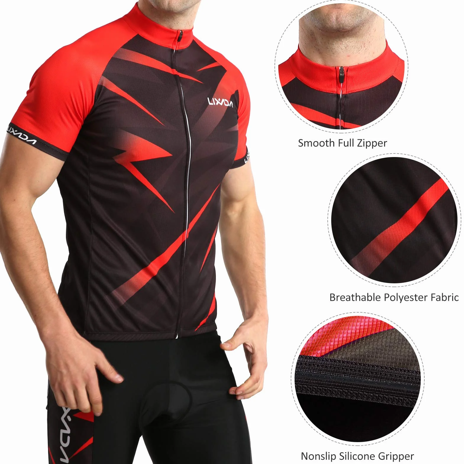 Lixada Męska koszulka rowerowa z krótkim rękawem, oddychająca koszulka rowerowa z krótkim rękawem, wyściełana, do jazdy na rowerze, sportów na świeżym powietrzu
