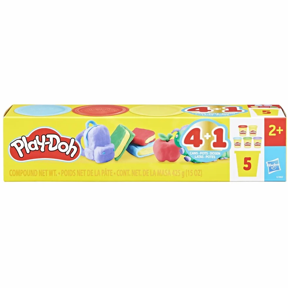 Pięciopak Powrót do szkoły Play-Doh, tuby po 85 gramów, zabawki przedszkolne dla dzieci w wieku od 2 lat, nagrody szkolne, ciastolina, zajęcia plastyczne