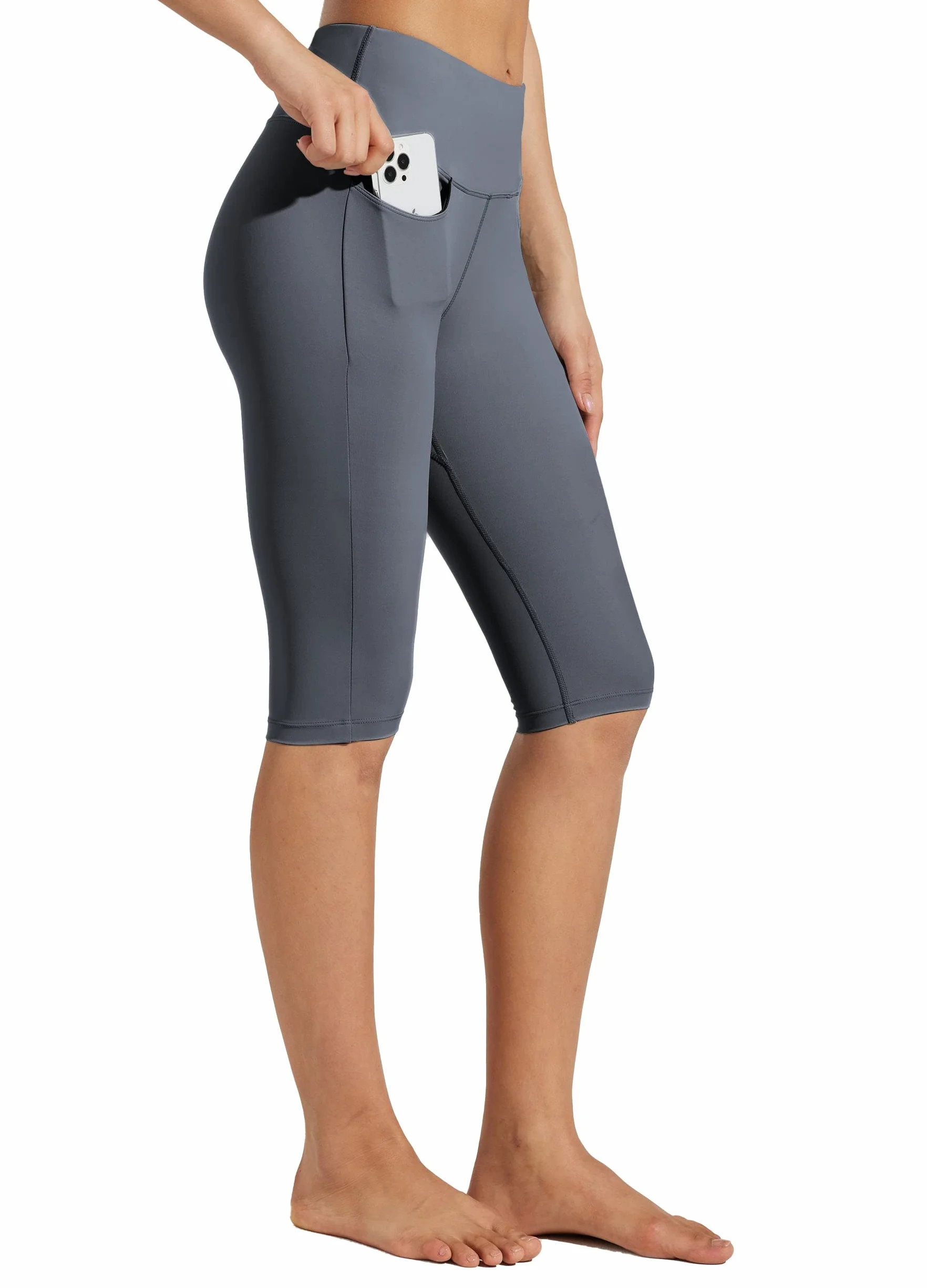 WILLIT Damskie legginsy do kolan Capri z kieszeniami, wysoka talia, spodnie Capris, na lato, do jogi