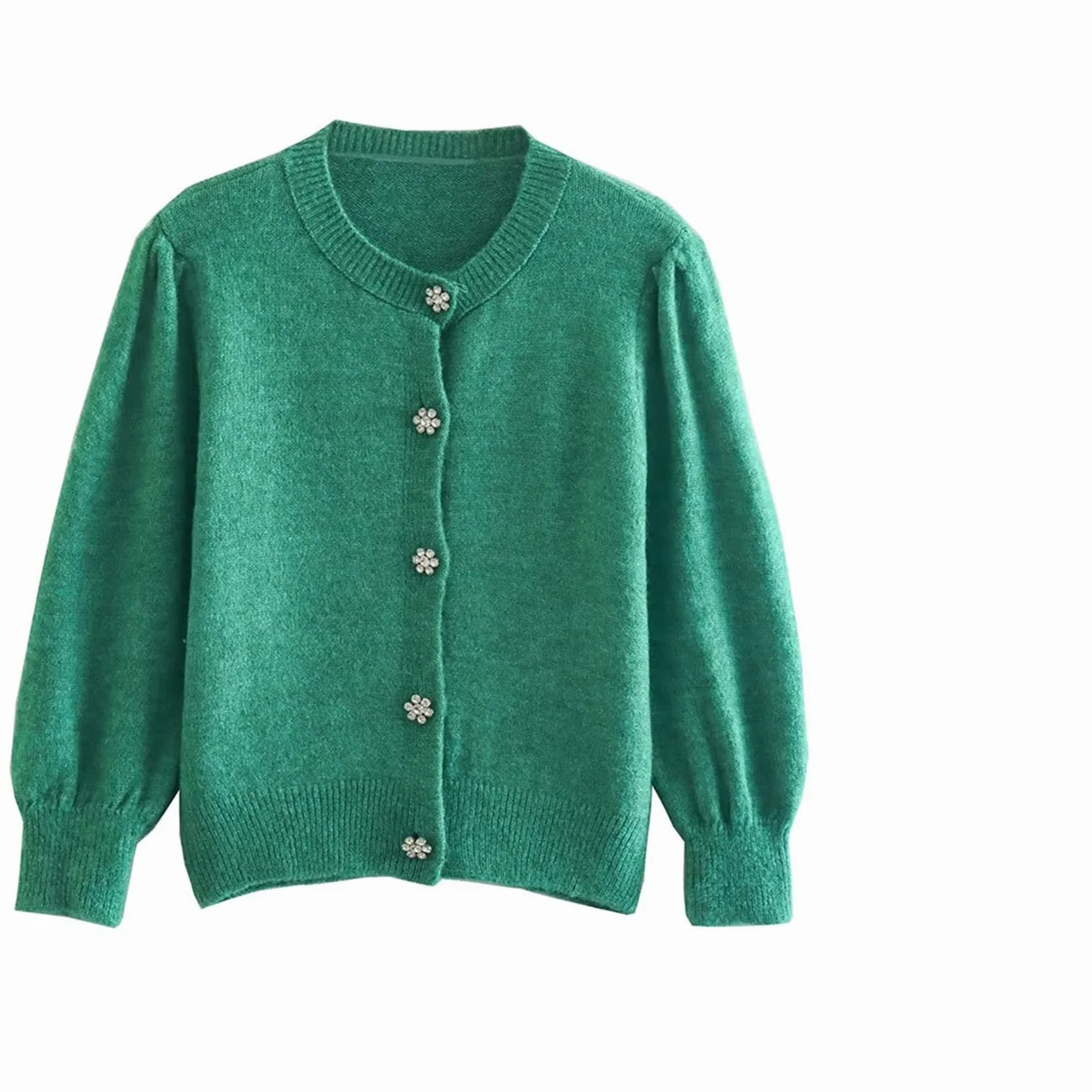 Damskie swetry odzież damska okrągły dekolt długi rękaw luźny dzianinowy kardigan wysadzany klejnotami guzik sweter damski streetwear