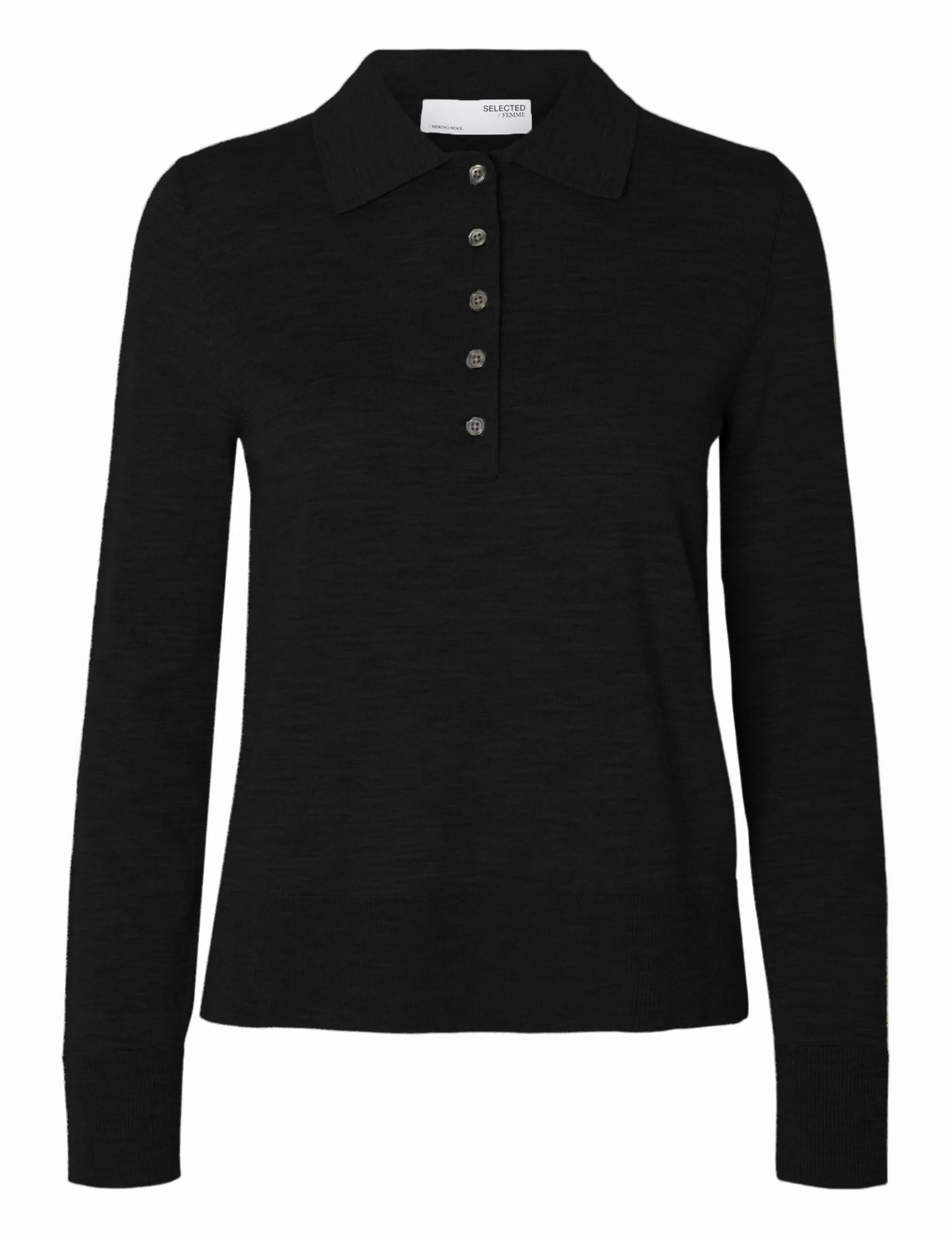 SELECTED FEMME Slfthea Ls Knit Merino Collar Neck Noos, czarny, M