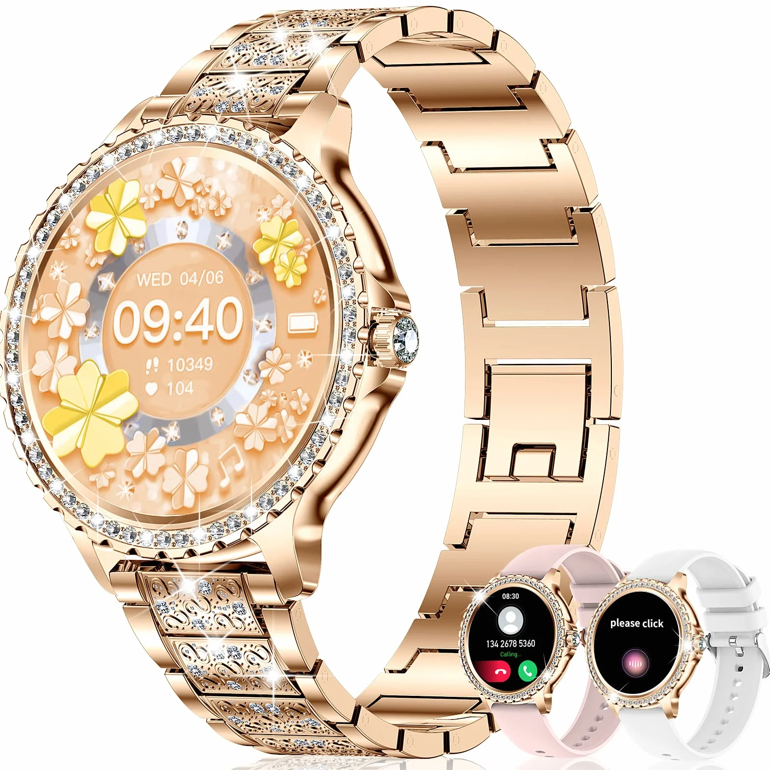 Smartwatch damski Diamond, 1,32", cykl menstruacyjny, pulsometr, monitor snu, sterowanie muzyką, 110 trybów sportowych, zegarek z funkcją telefonu i połączeń
