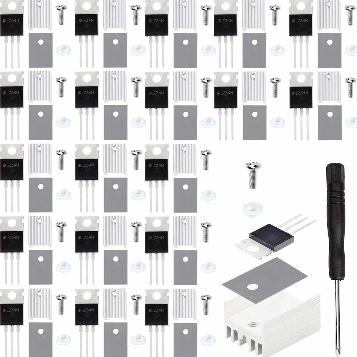 IRLZ34N Tranzystor Mosfet IRLZ34NPBF N-Channel TO-220AB 30A 55V 3Pin Prostownik tranzystorowy polowy, z podkładką śrubową z gumowym radiatorem Wkrętak silikonowy
