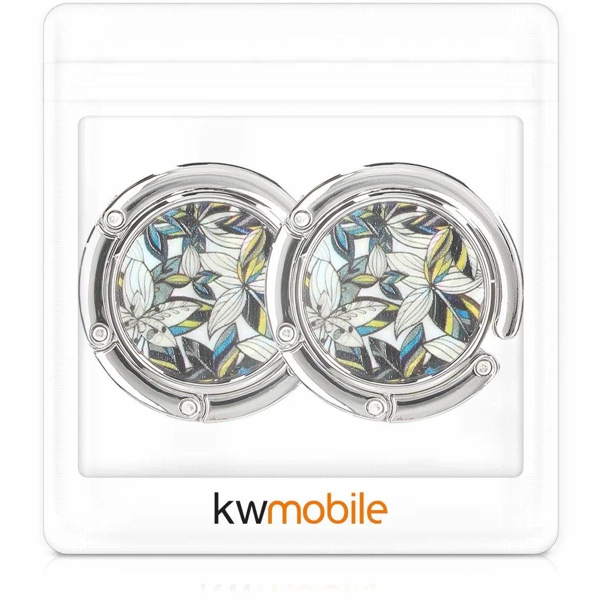 kwmobile 2 x wieszak na torebkę stołową - składany, antypoślizgowy, uchwyt do torebki, uchwyt do torebki, kwiatowy, niebieski, żółty, biały