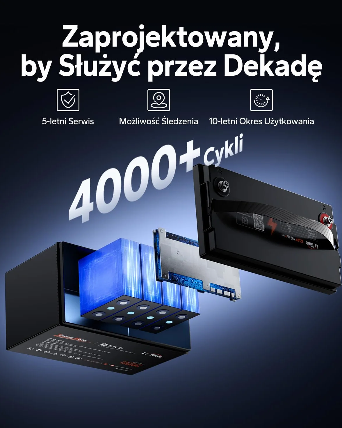 Litime 12V 100Ah Akumulator LiFePO4 – Głębokiego Cyklu, BMS 100A, Ochrona przed Niską Temperaturą, 4000–15000 Cykli, Idealny do Silników Trollingowych, Łodzi, Kamperów