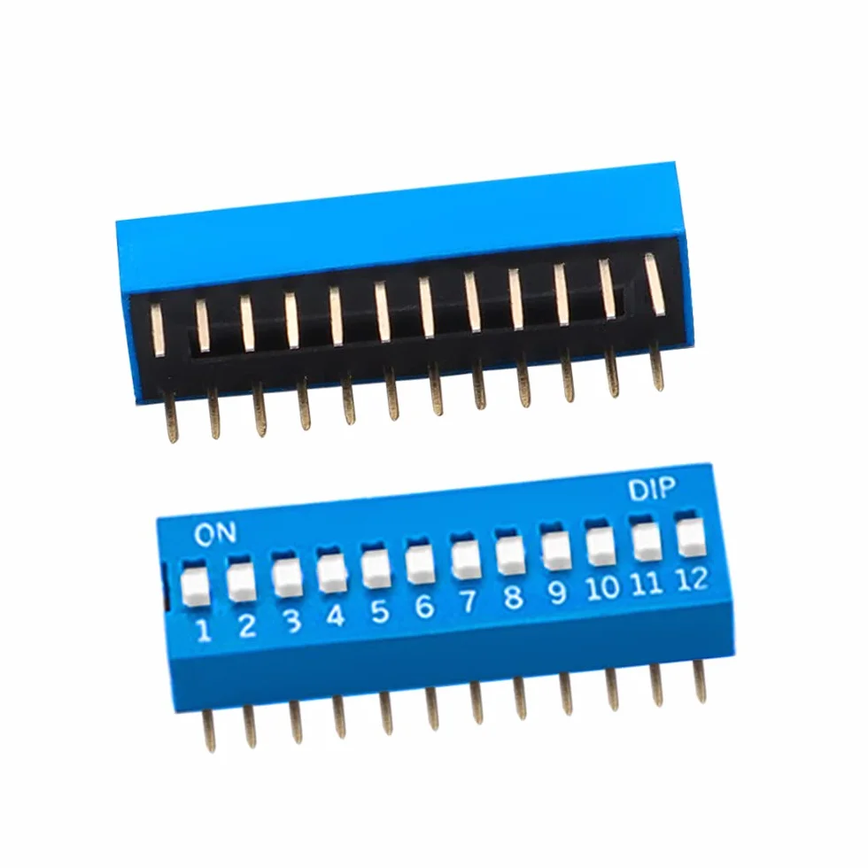 VooGenzek 40 Sztuk 1 2 3 4 6 8 10 12-Pinowy Dwurzędowy Przełącznik Dip, 2.54 mm On Off Slide Type Switch, do Płytek PCB (Niebieski)