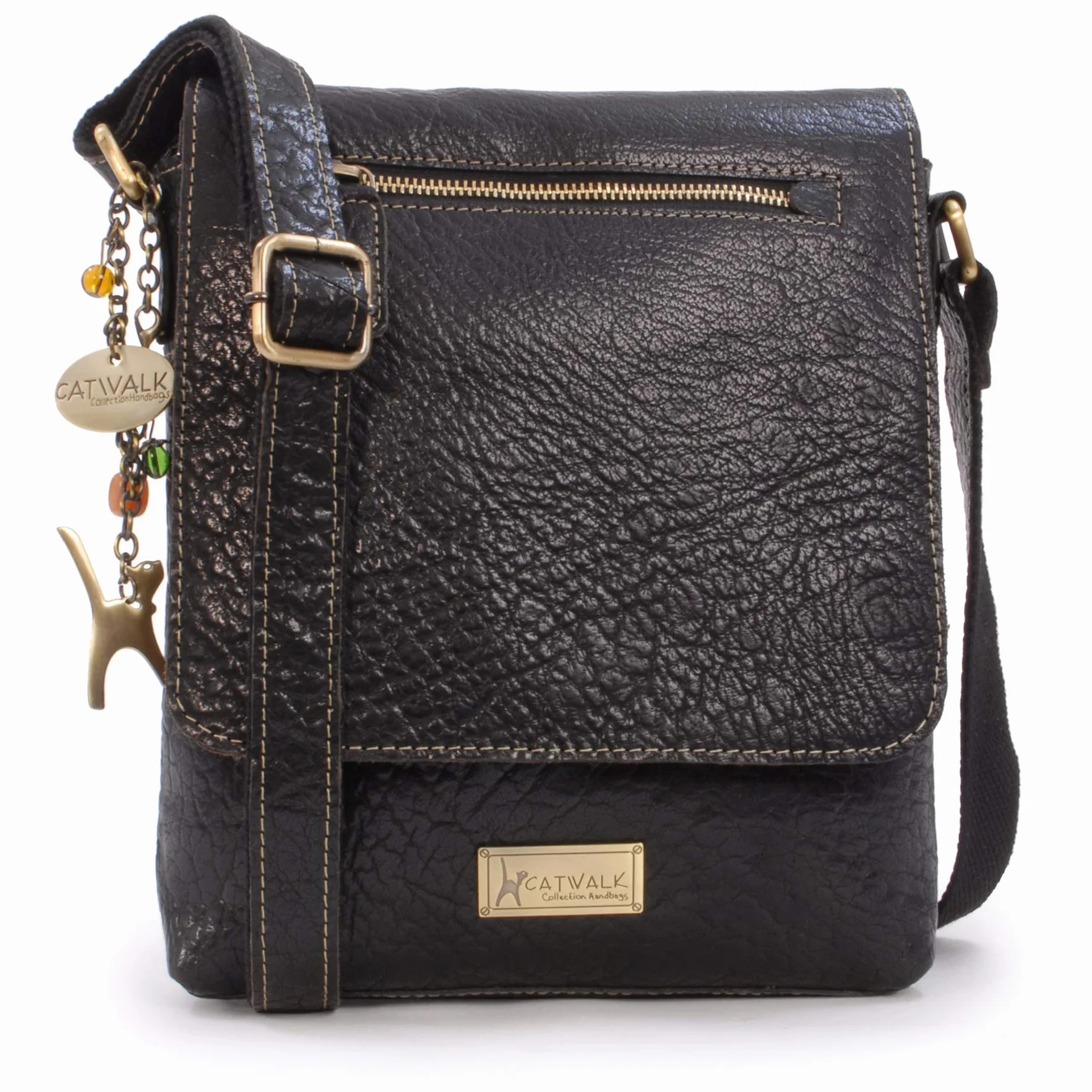 Catwalk Collection Handbags - Damska Skórzana Antykradzieżowa Torebka Crossbody - Średnia Torba Listonoszka - Regulowany Pasek - Anja