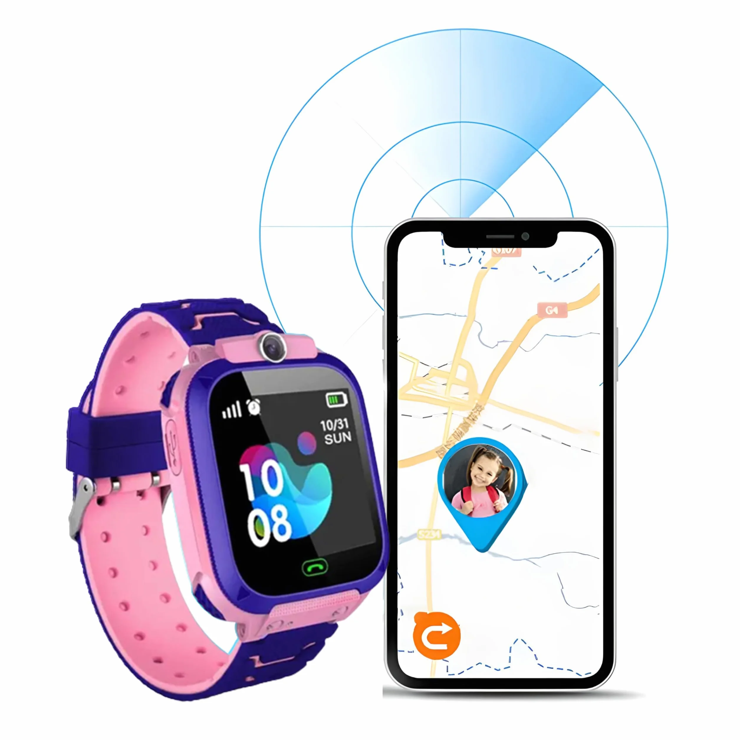 Retoo Dziecięcy smartwatch dla chłopców i dziewczynek, zegarek na rękę, Smart GPS SOS, telefon komórkowy, smartwatch dla dzieci z muzyką, budzik, tryb szkolny, latarka, różowy