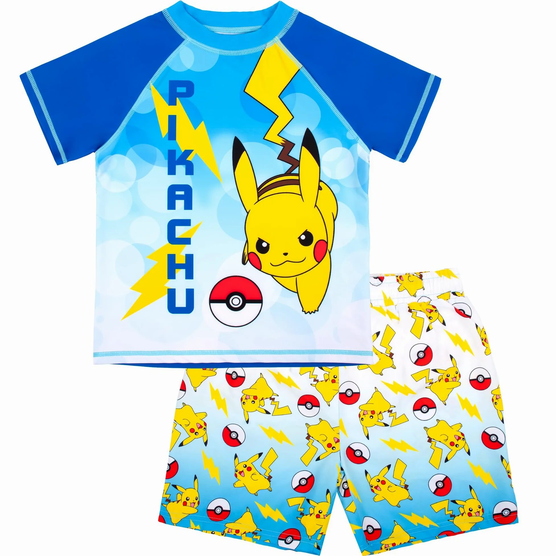 Pokemon Zestaw kąpielowy dla chłopców, 2-częściowy, szorty kąpielowe i koszulka, ochrona przed promieniowaniem UV, kostium kąpielowy dla chłopców w wieku 5-12 lat