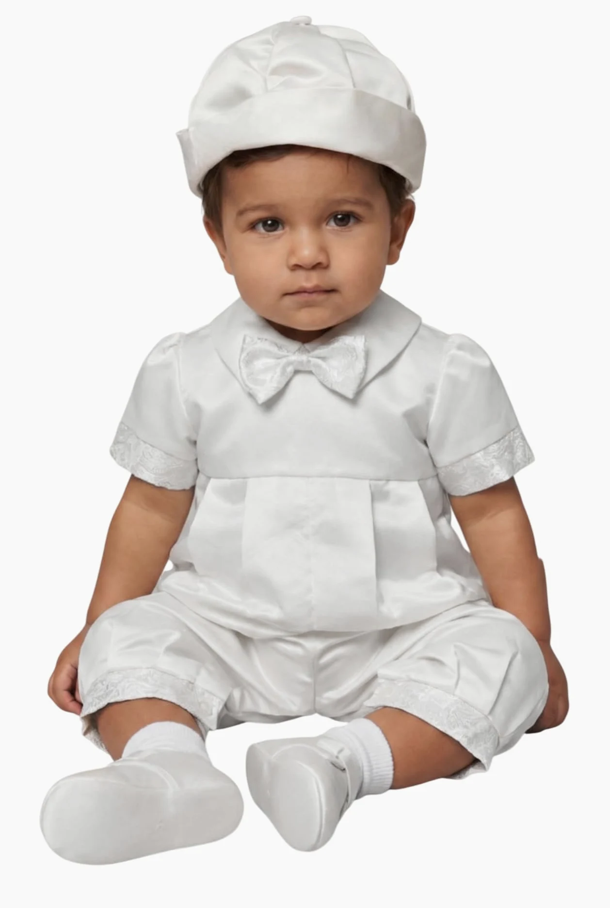 SIRRI Chłopięcy strój na chrzest, żakardowa kamizelka, muszka i czapka, zestaw chrztu