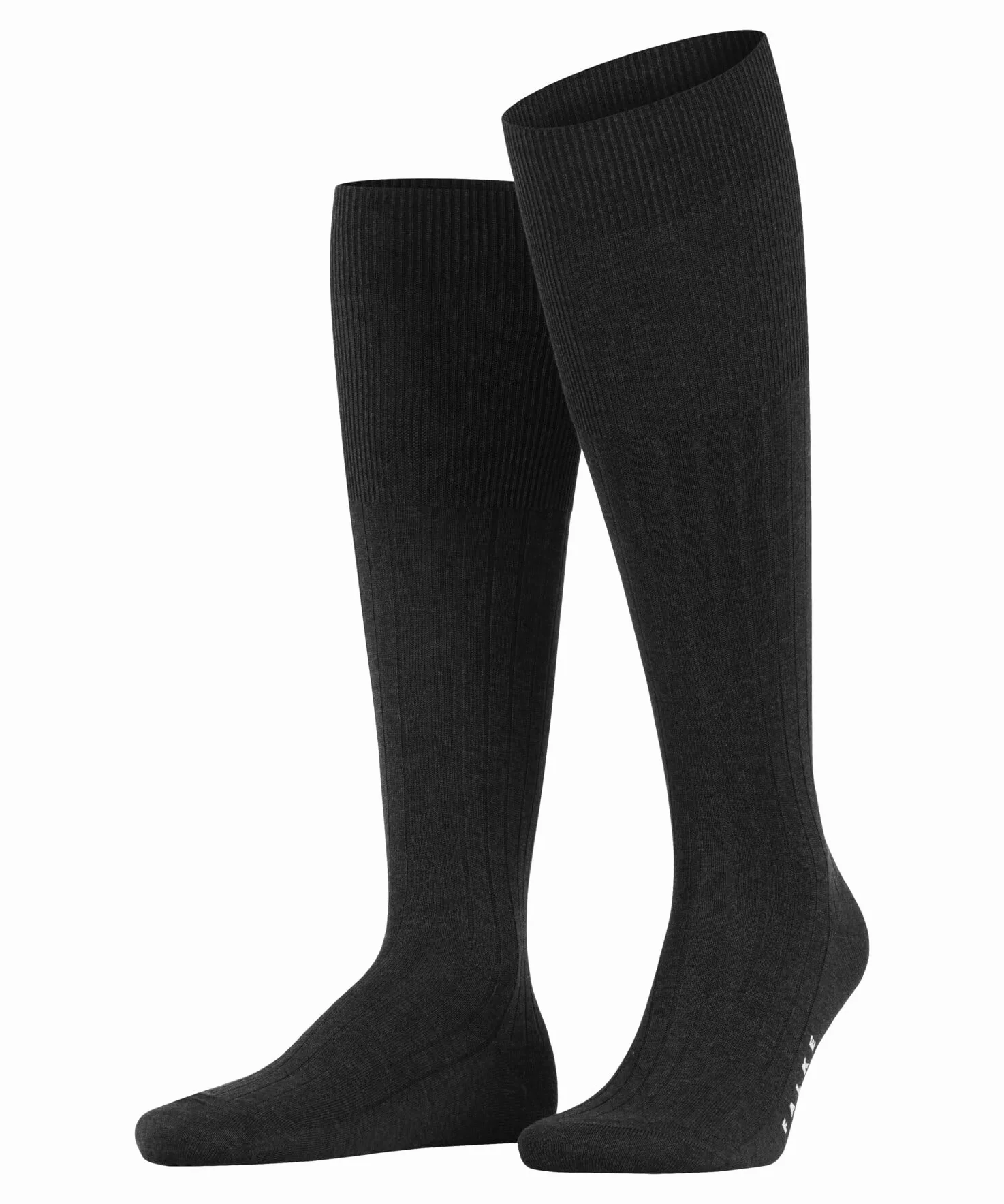 FALKE Mężczyźni Podkolanówki Milano M Kh Bawełna długie jednokolorowe 1 Para, Szary Anthracite Melange 3190, 45-46
