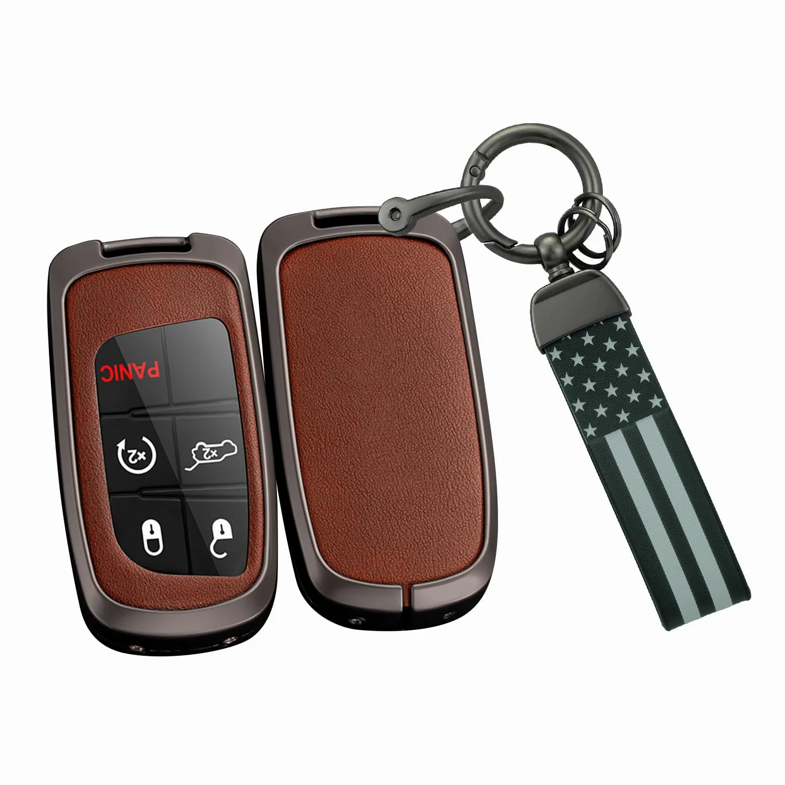 ontto Etui na kluczyki samochodowe pasuje do Dodge, metalowe, skórzane, etui ochronne do Jeep Cherokee, etui na klucze do FIAT 500X, breloczek do kluczy do Chrysler 300C, etui na klucze 2/3/4/5