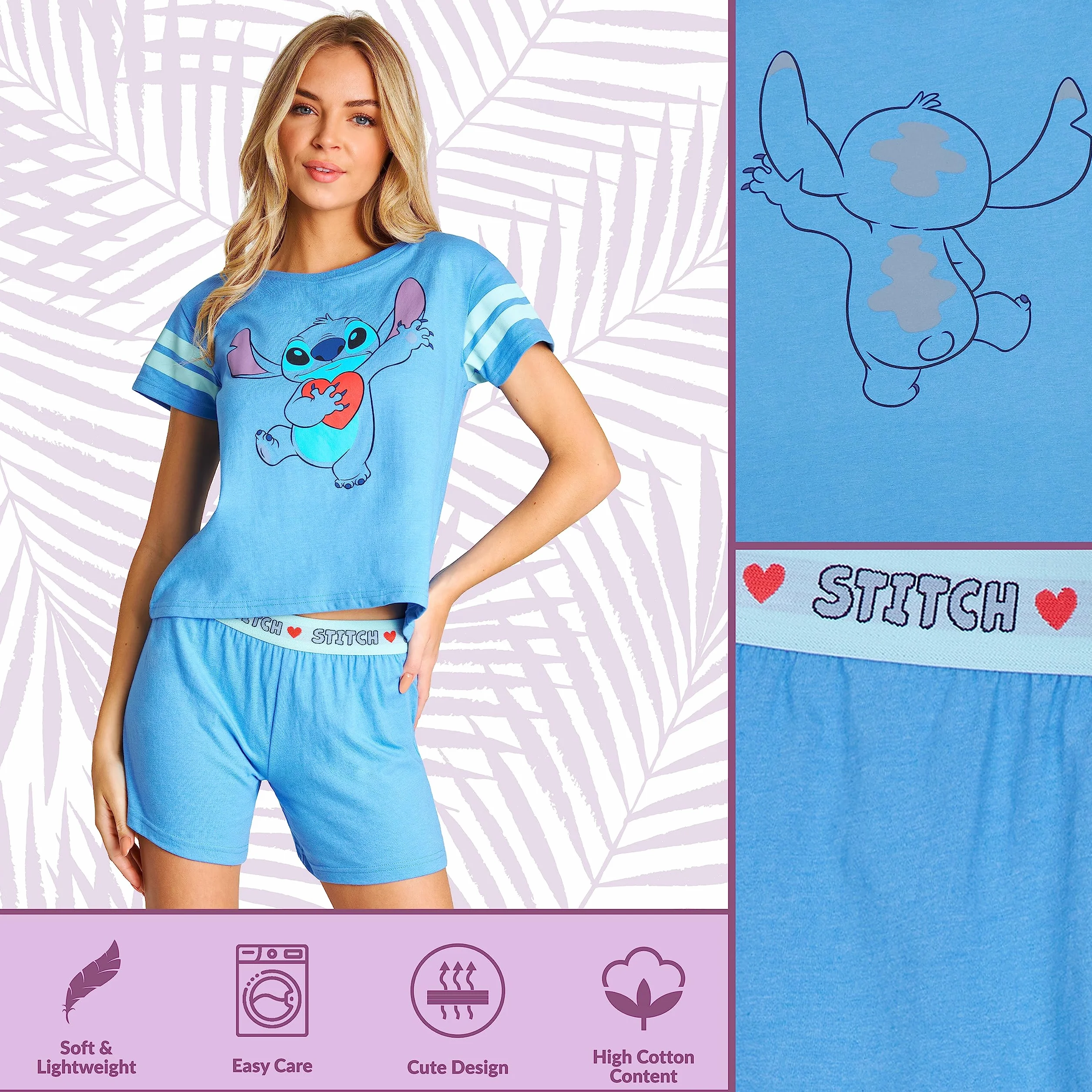 Disney Stitch Piżamy Krótkie dla Kobiet Zestaw 2-częściowy Oddychająca Miękka Bielizna Nocna