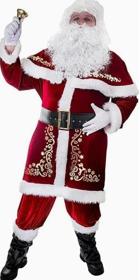 7 szt. kostium Świętego Mikołaja zestaw świąteczny Plus Size Deluxe aksamitny kostium Świętego Mikołaja dla mężczyzn dorosłych nastolatków