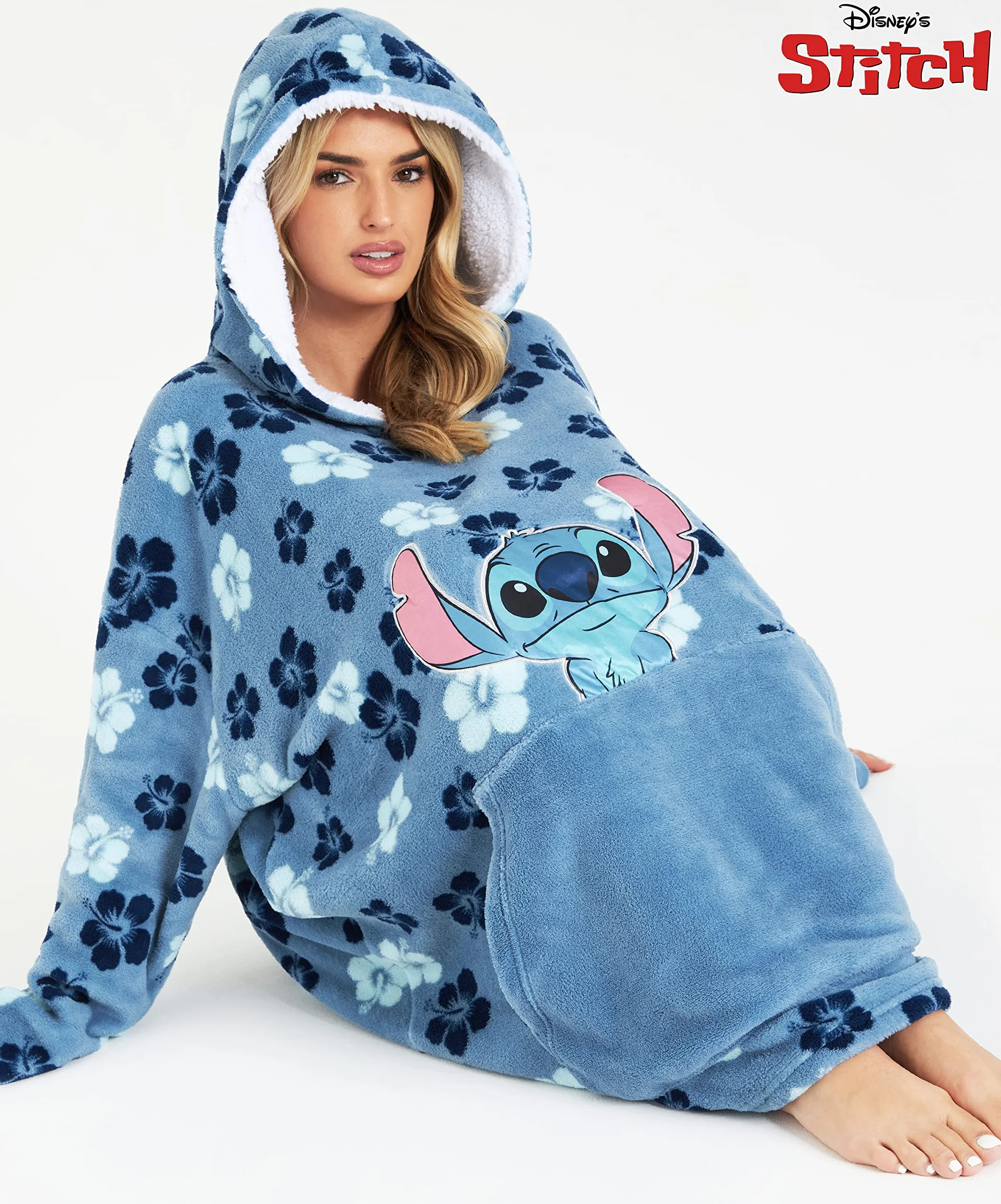 Disney Koc z kapturem, Bluza Sherpa Fleece Oversized Hoodie, Eeyore Stitch Prezenty