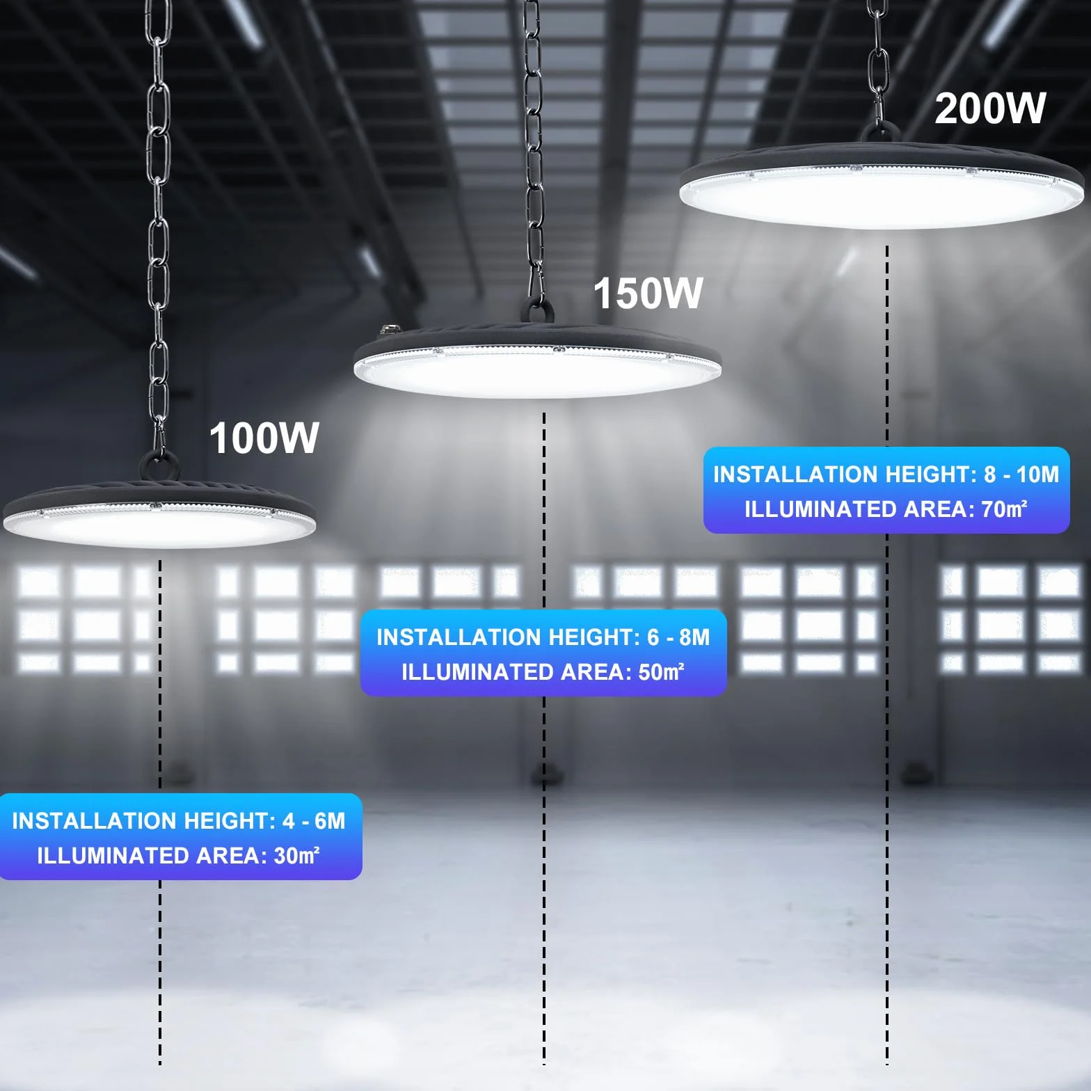Oświetlenie garażowe LED 1000 W, 10000 lm, 6500 K, UFO, lampa sufitowa z łańcuchem, 144 diody LED do wnętrz, wodoodporna lampa sufitowa IP65, do garażu, magazynu, sali gimnastycznej