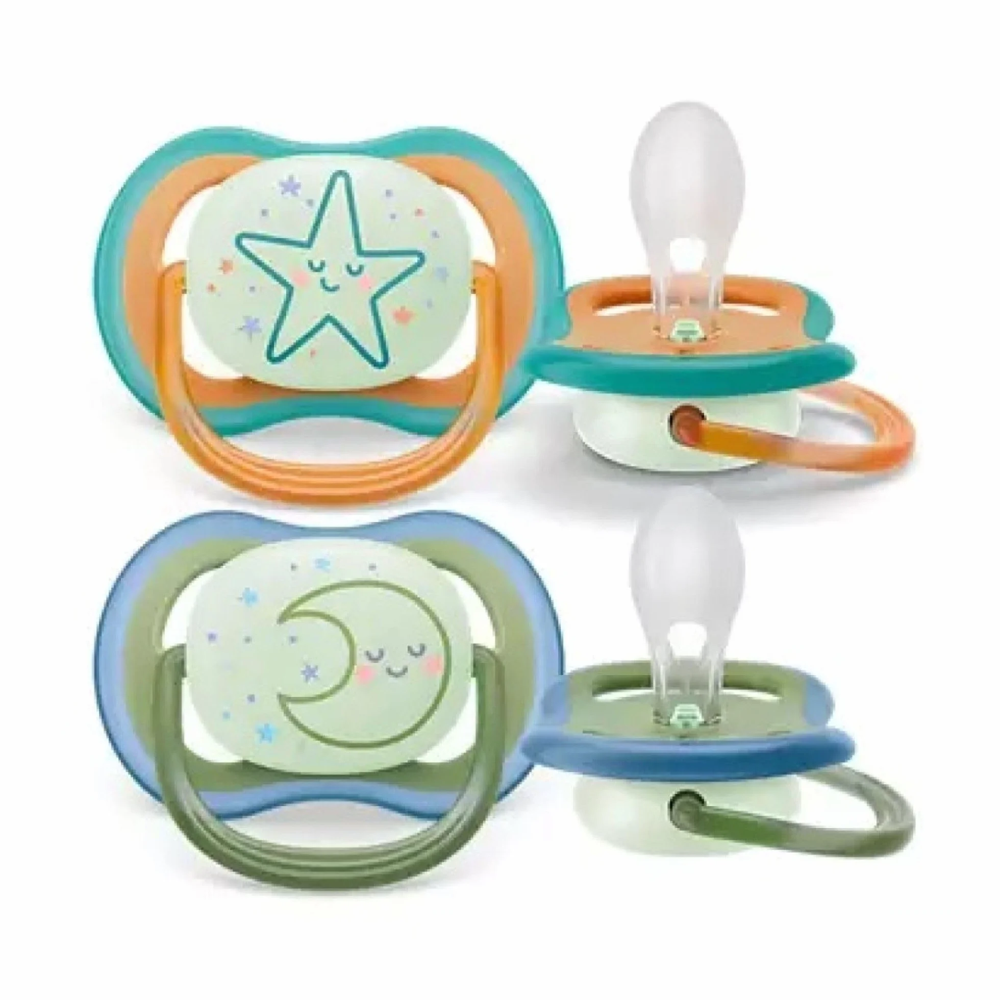 Philips Avent smoczek ultra air Nighttime – 2 sztuki, bez BPA, oddychający, świecący w ciemności smoczek dla dzieci od 18 miesięcy, w zestawie pudełko transportowe i sterylizacyjne (SCF376/23)