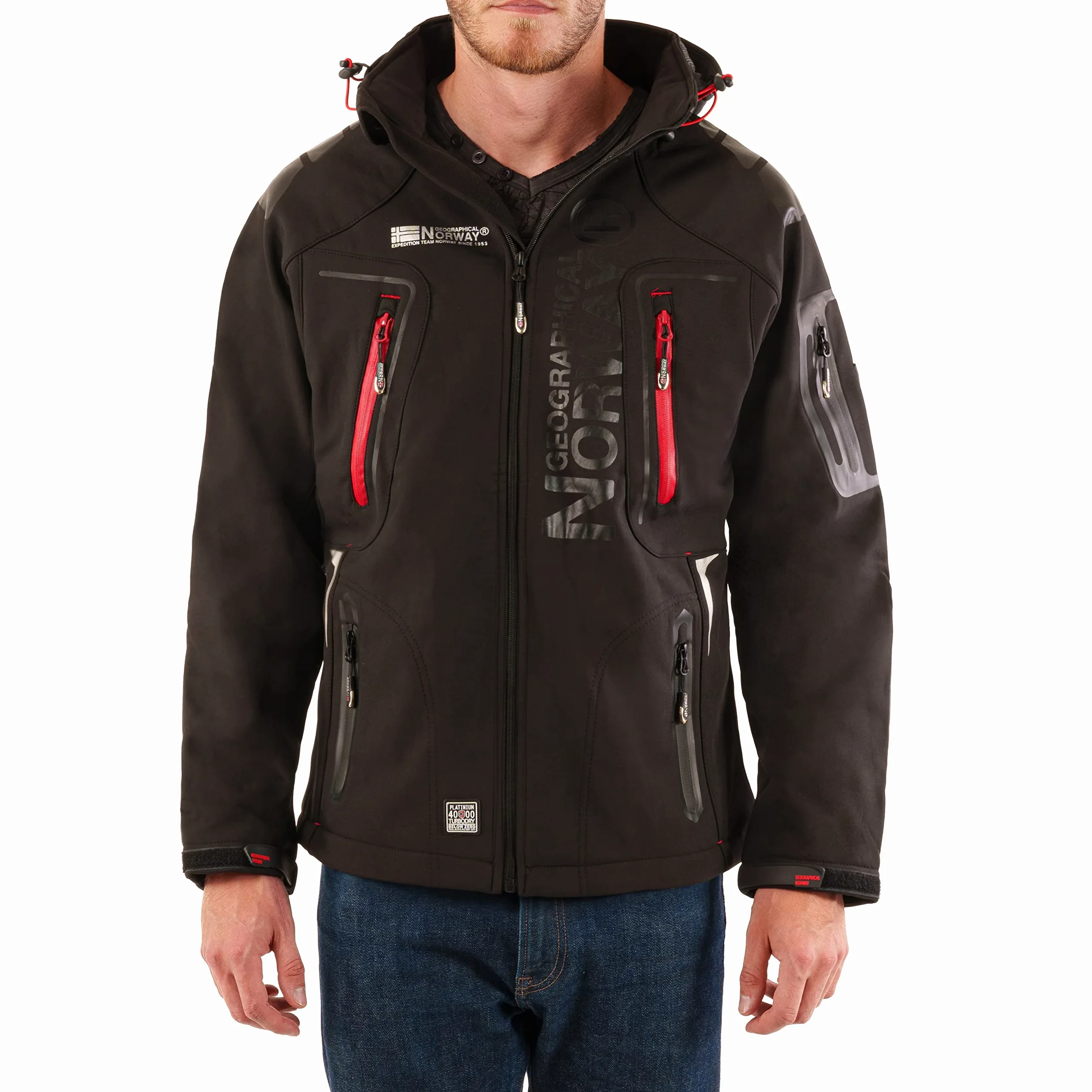 Geographical Norway TECHNO BELL Męska kurtka softshellowa, zimowa kurtka softshellowa, męska kurtka polarowa z kapturem, odzież z długim rękawem, męska parka