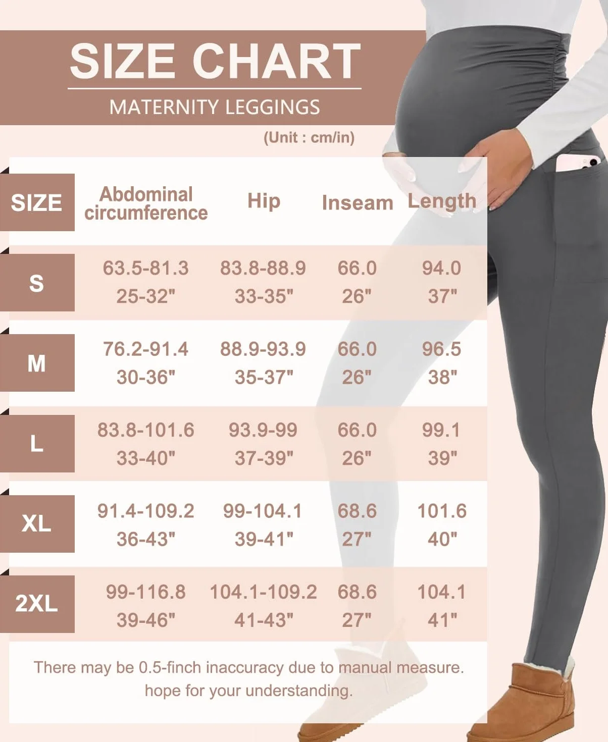 Yutdeng Legginsy ciążowe dla kobiet z wysokim stanem, legginsy ciążowe, nieprzezroczyste, legginsy ciążowe, elastyczne spodnie ciążowe, miękkie legginsy w ciąży z kieszeniami, modna odzież w ciąży
