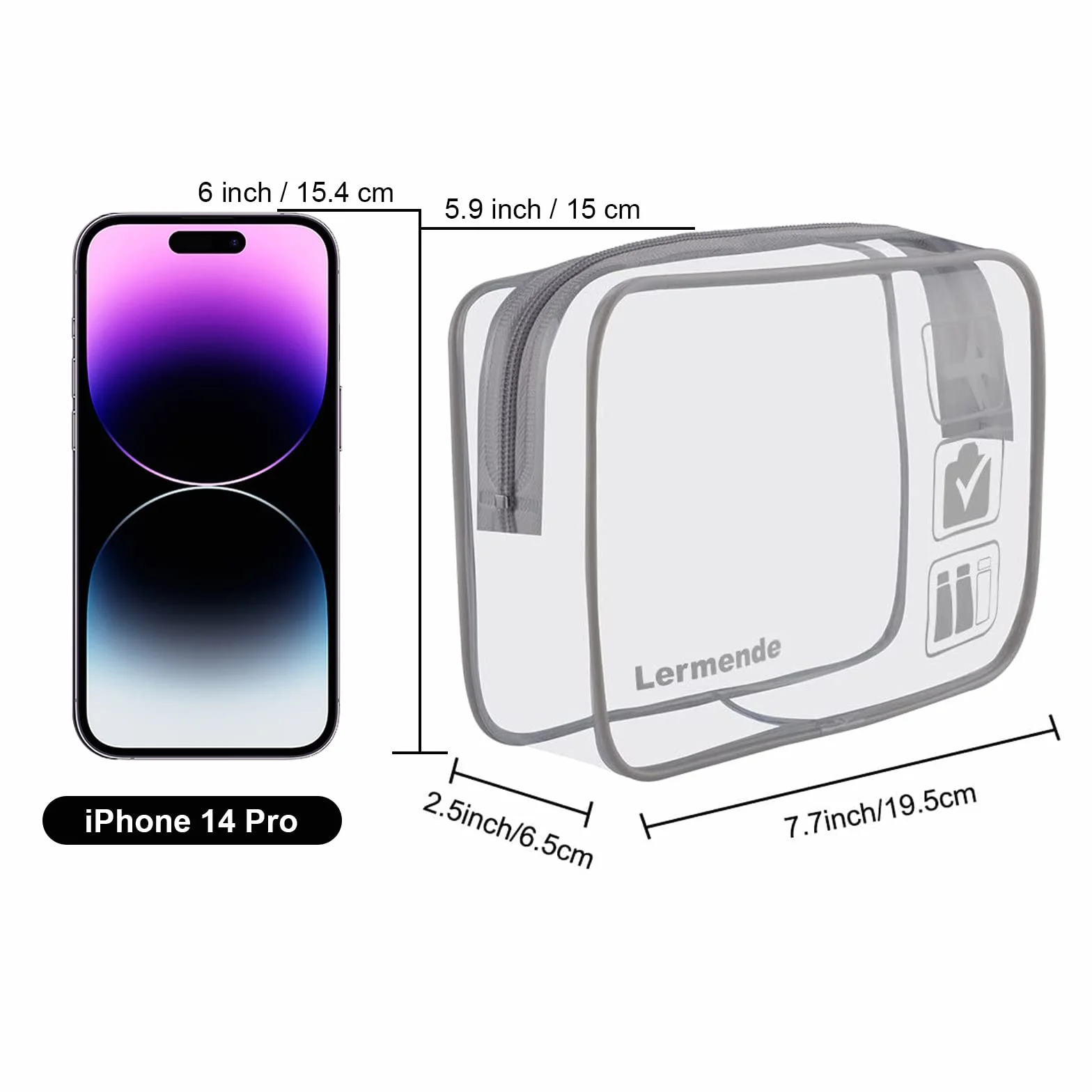 Lermende Przezroczysta kosmetyczka na płyny, bagaż podręczny, z atestem TSA, przezroczysta, zgodna z lotniskiem, 1 litr., 3Grey, 3 Pack, Unisex, dla dorosłych