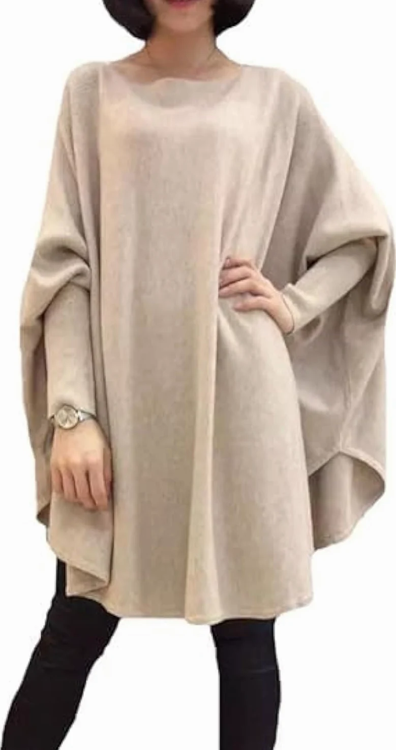 FTCayanz Damska tunika z rękawami typu nietoperz, plus size, bluzka, sweter