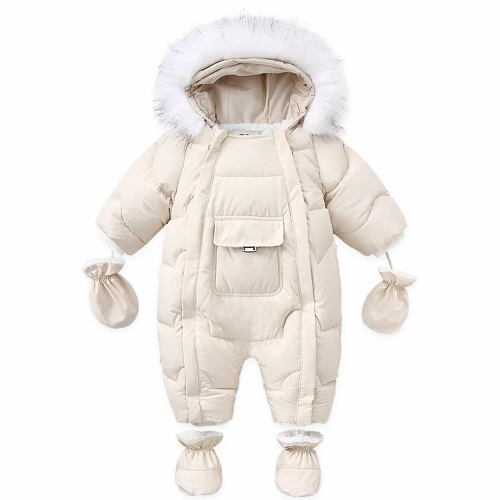 Dziecięcy kombinezon zimowy z rękawiczkami i butami, flanelowy, z kapturem, unisex