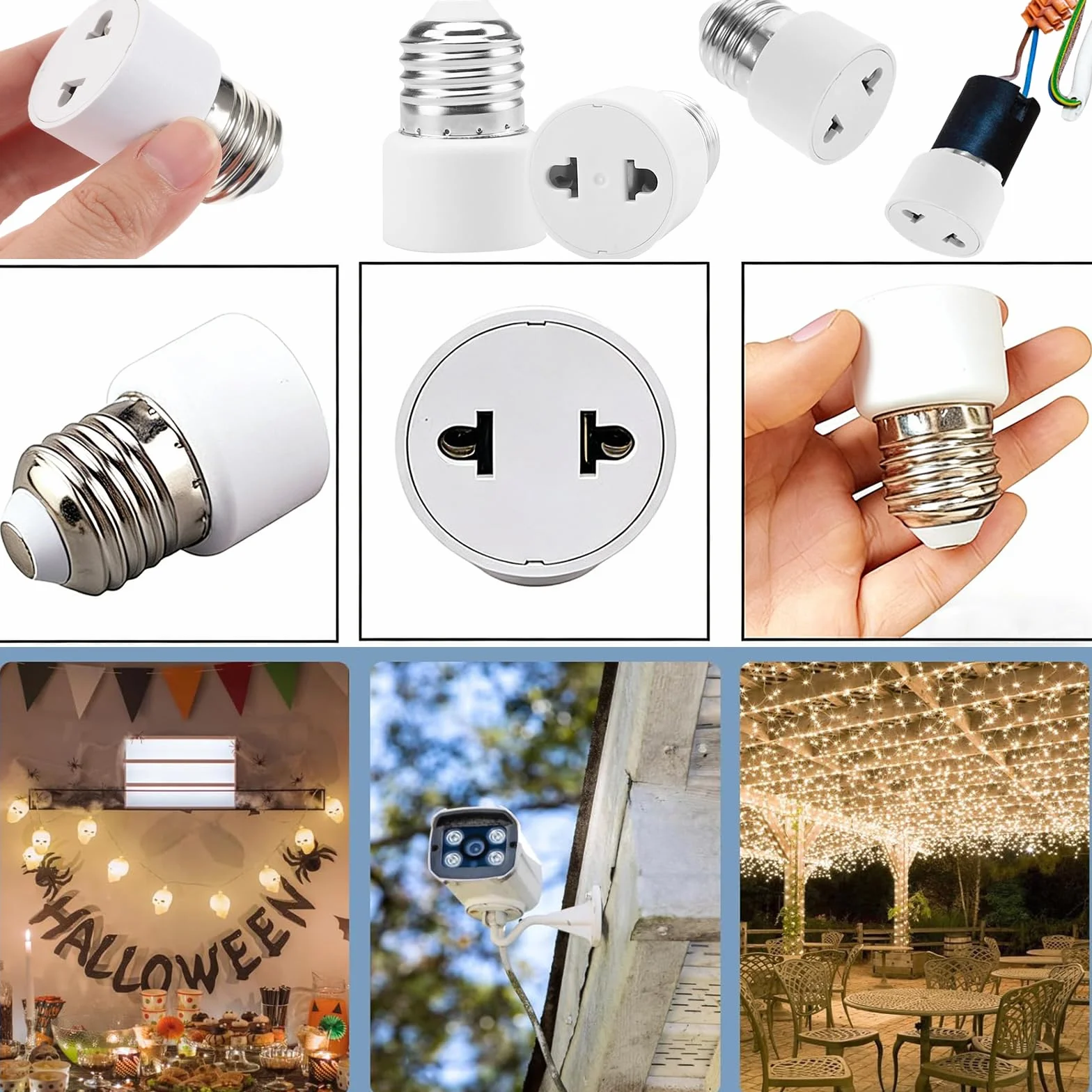 Oprawka do lampy E27, 2 sztuki, adaptery do gniazda żarówki, przykręcane, gwint E27, przedłużenie 5 cm, na balkon, werandę, garaż, kamerę, taras, dekoracyjne, 2-biegunowe, białe [klasa energetyczna A]