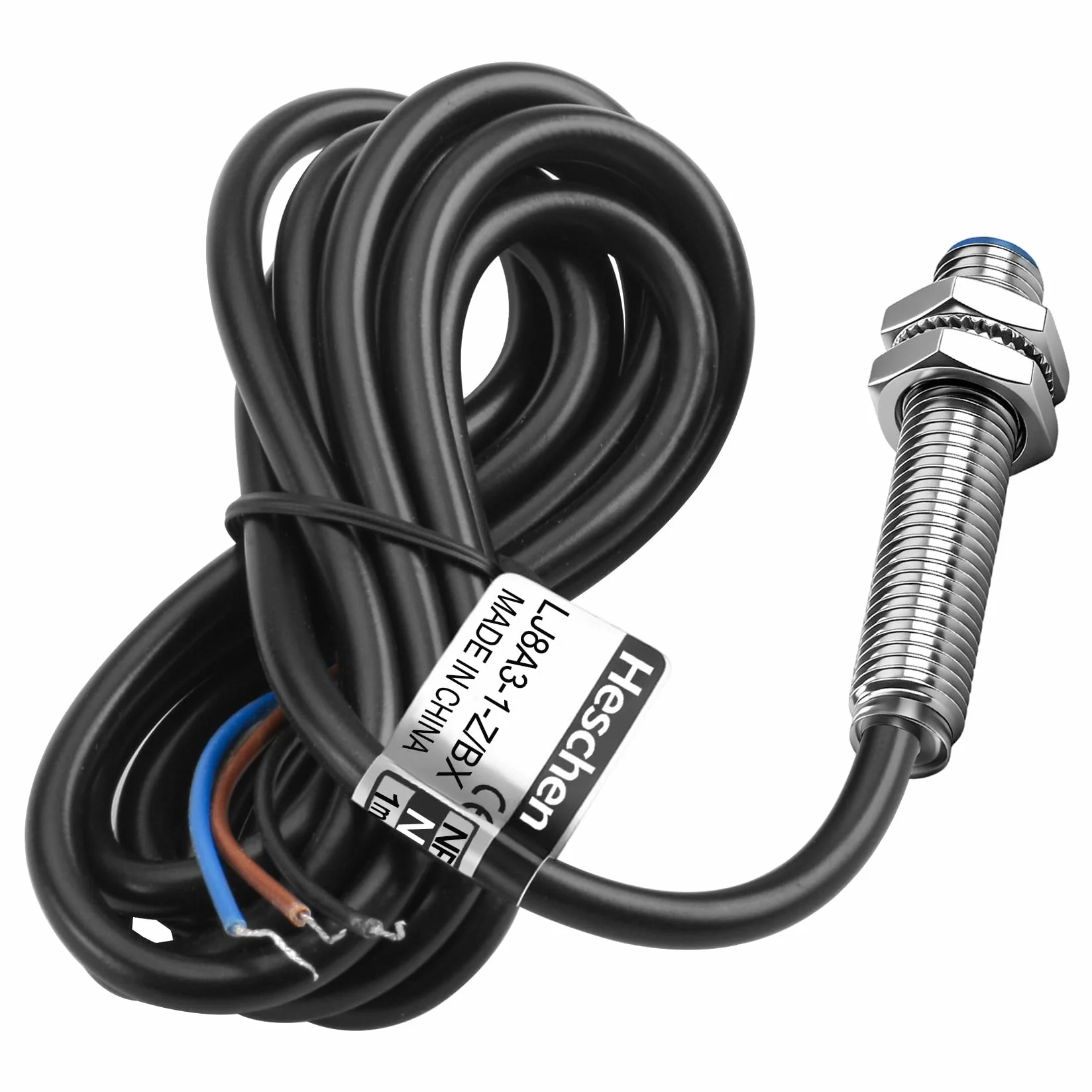 Heschen M8 Indukcyjny przełącznik czujnika zbliżeniowego, typ tarczy, LJ8A3-1-Z/BX-DC5V, wykrywacz 1 mm, 5 VDC 200 mA, NPN normalnie otwarty (NO), 3-przewodowy