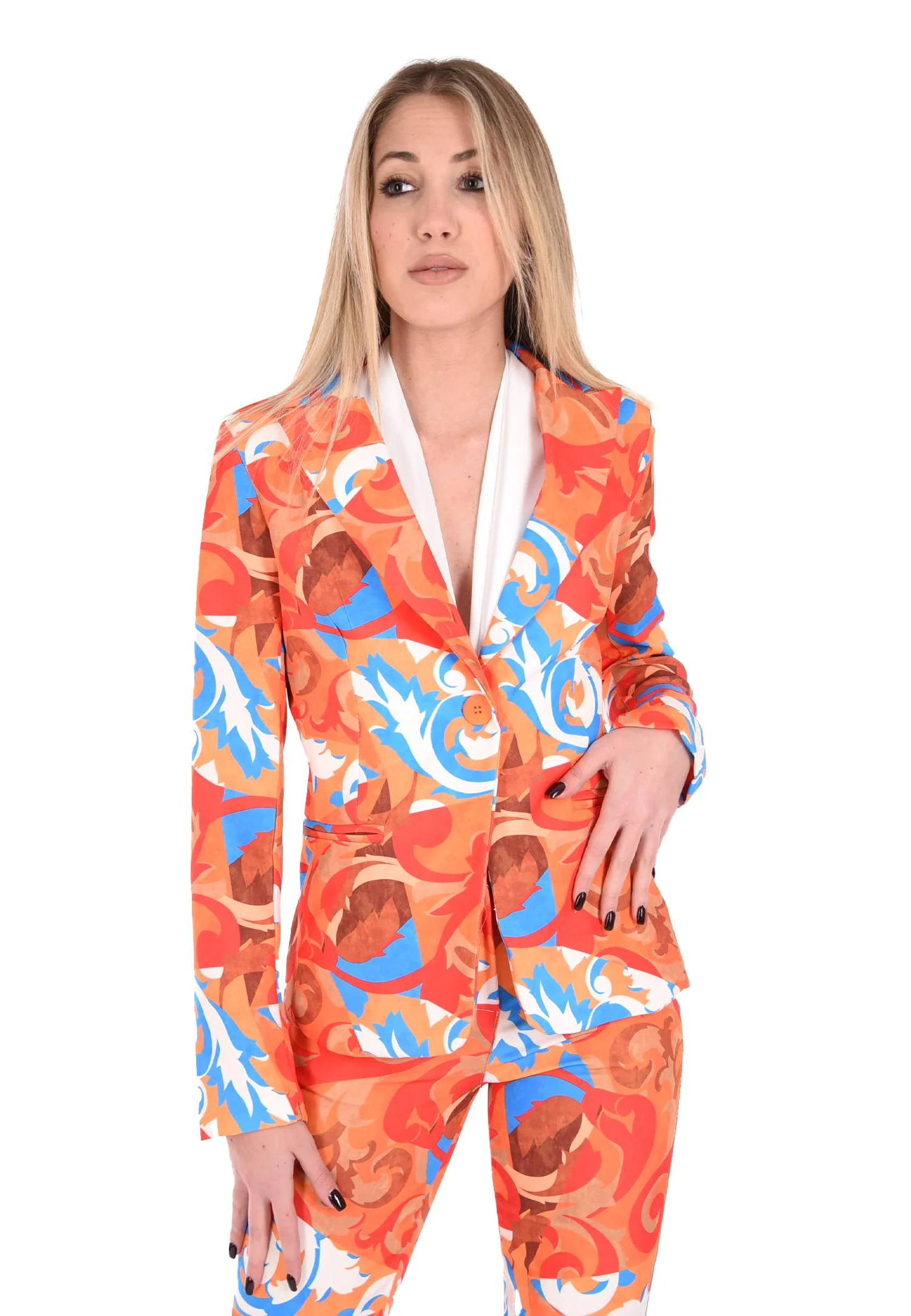 Marynarka Damska elegancka kurtka z kolorową świnią Sartorial Made in Italy, Pomarańczowy, L