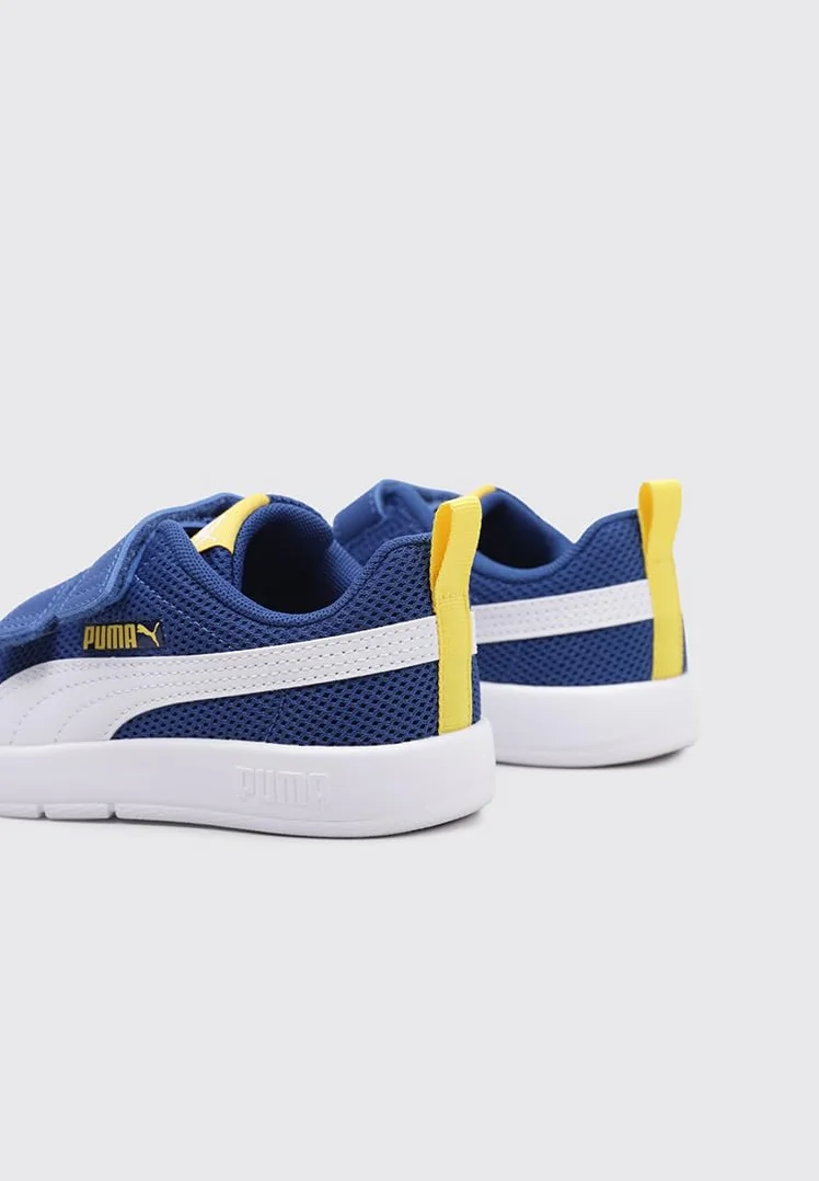 PUMA Unisex Courtflex V3 Mesh Ps Sneaker dziecięce, Clyde Royal PUMA biały słoneczny żółty, 32 EU