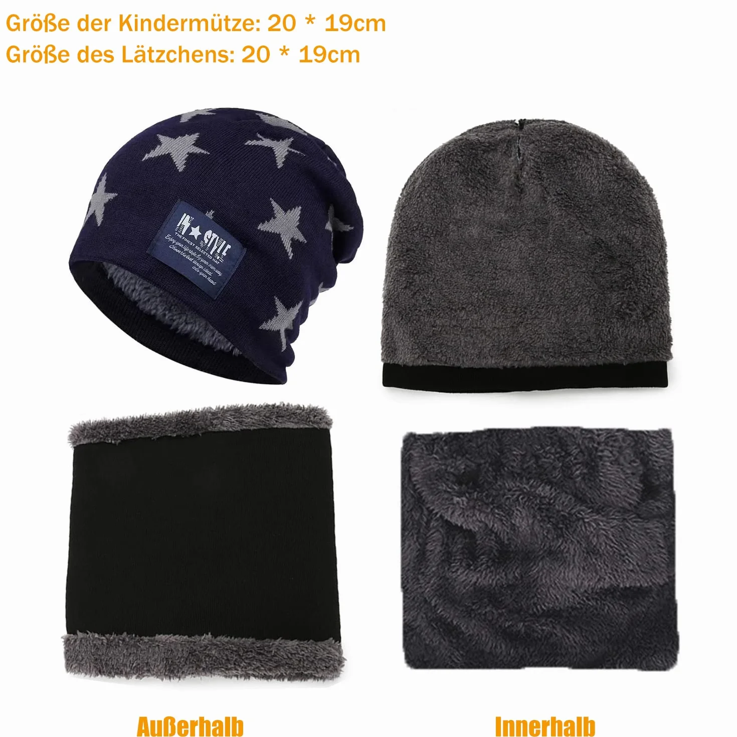 Voarge Dziecięca czapka zimowa, czapka, szalik, z podszewką z polaru, zestaw szalików zimowych, ciepła gruba dzianina, czapka z czaszką