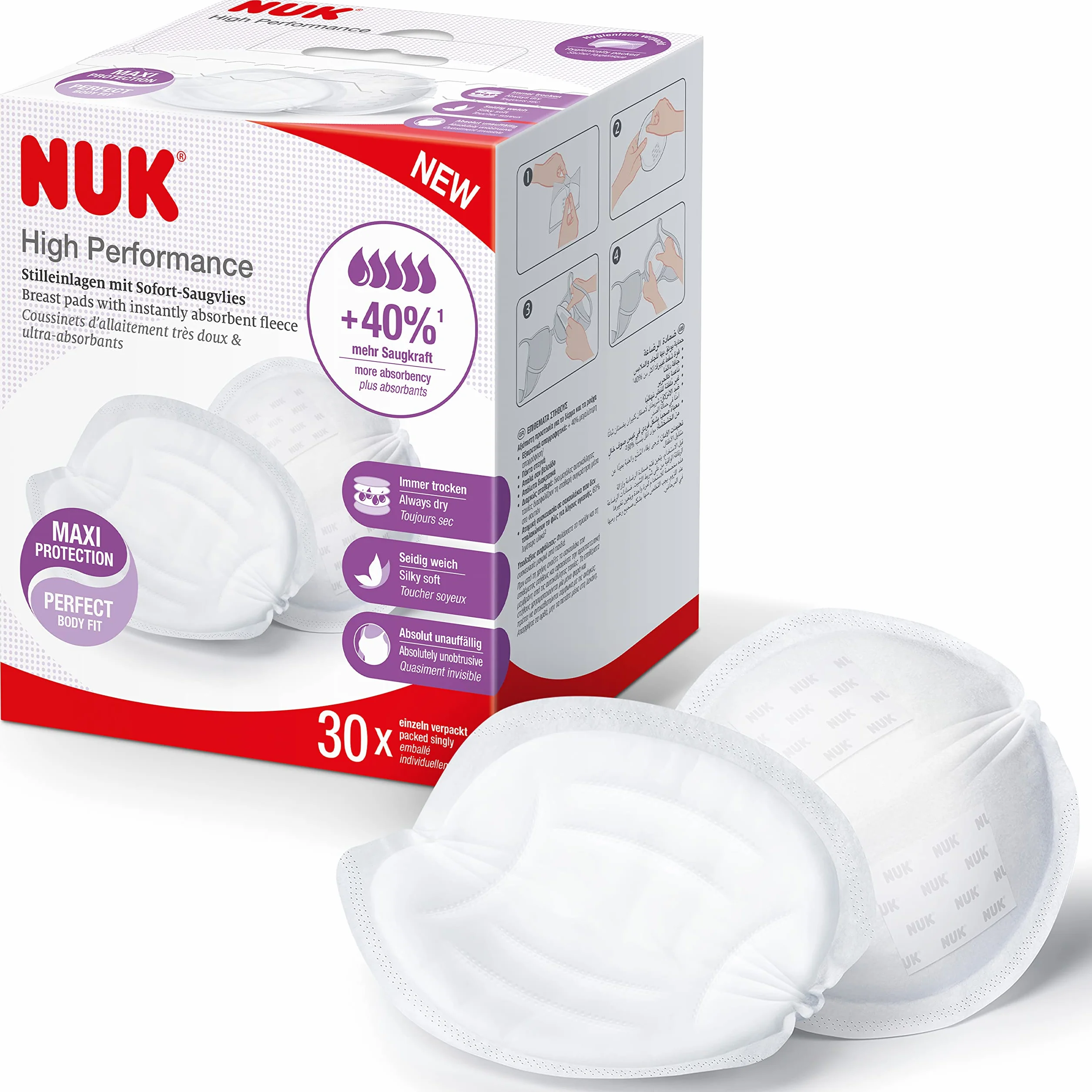 NUK High Performance Disposable Breast Pads, Nursing Pads for Breastfeeding, 30 Count