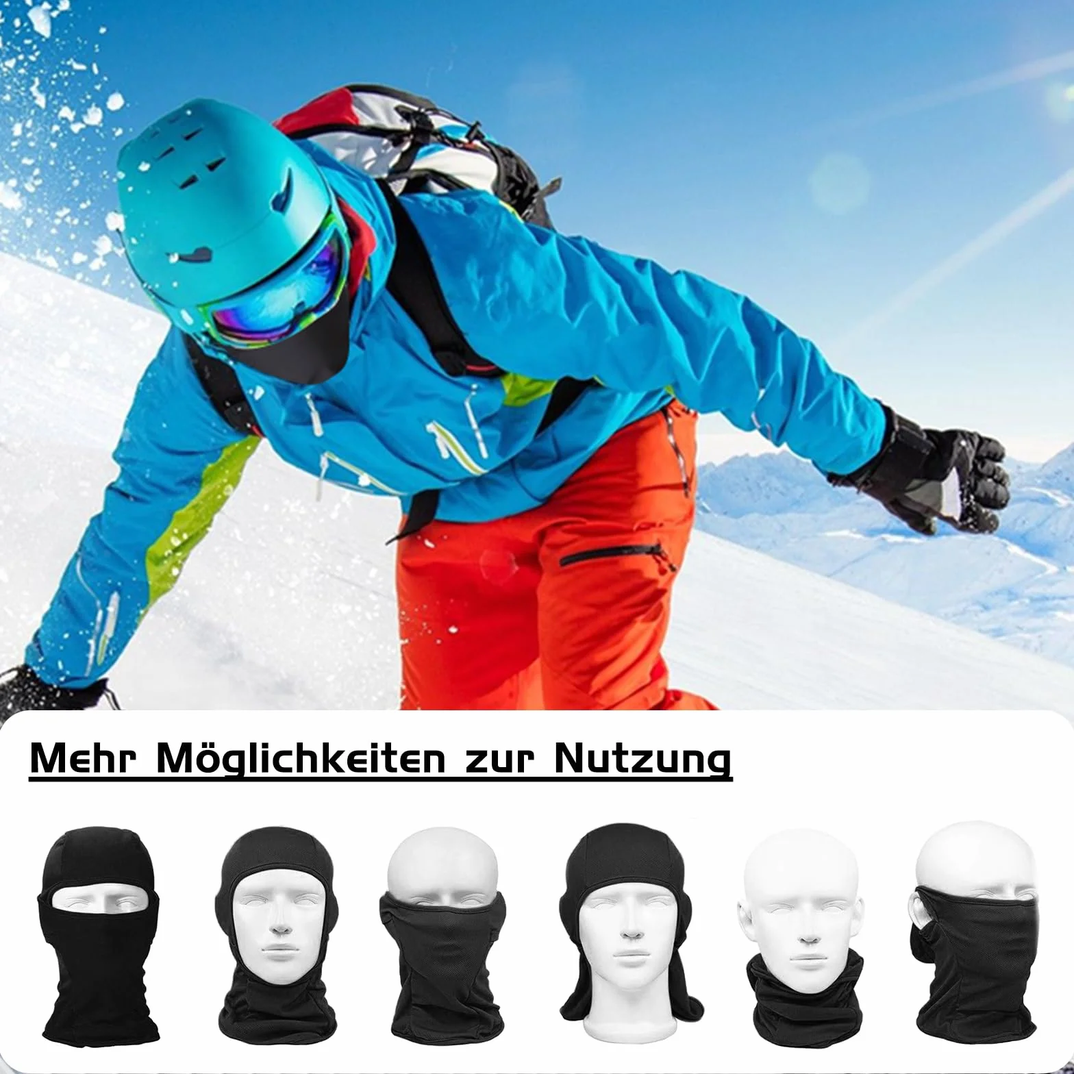 Kominiarka narciarska, maska narciarska, dla dzieci, chłopców, dziewczynek, na zimę, jesień, wiatroszczelna kominiarka motocyklowa na narty, snowboard, rower, czarna, czarny, 3XS-S
