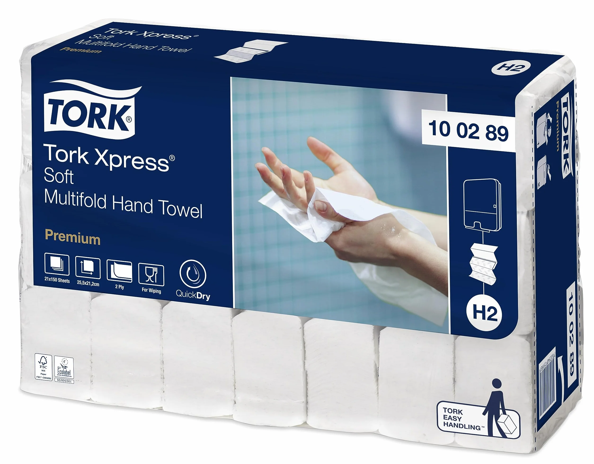 Tork Xpress miękki ręcznik Multifold, 3- panelowy (w składce wielopanelowej), biały, H2, Jakość Premium, 2-warstwowy, chłonny, 21 x 150 listków, 100289