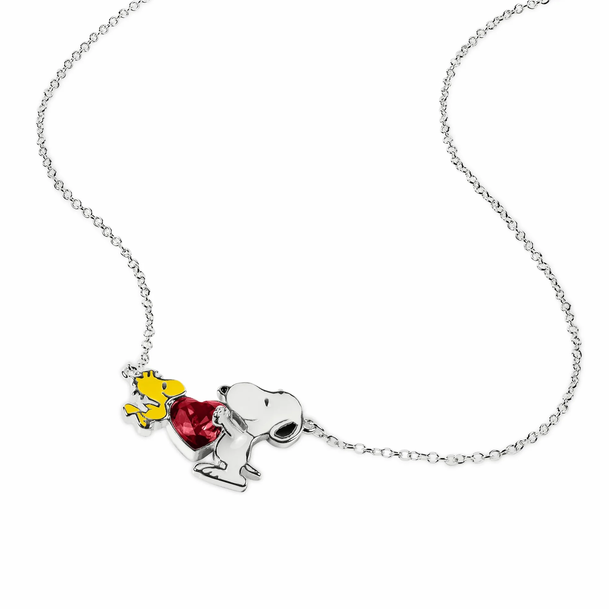 Peanuts Snoopy & Woodstock naszyjnik z zawieszką w kształcie serca NF00747SRPL-18.PH, Jeden rozmiar, Mosiądz, Bez kamieni szlachetnych