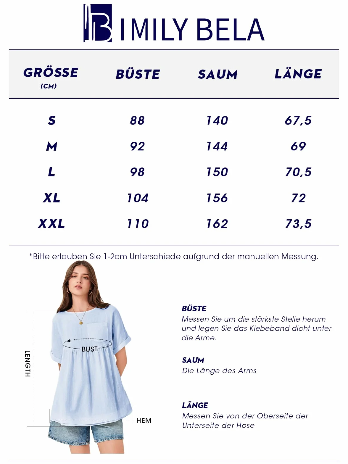 Imily Bela Koszulka damska na lato, oversized casualowa, tunic, luźny krój, top, bawełna