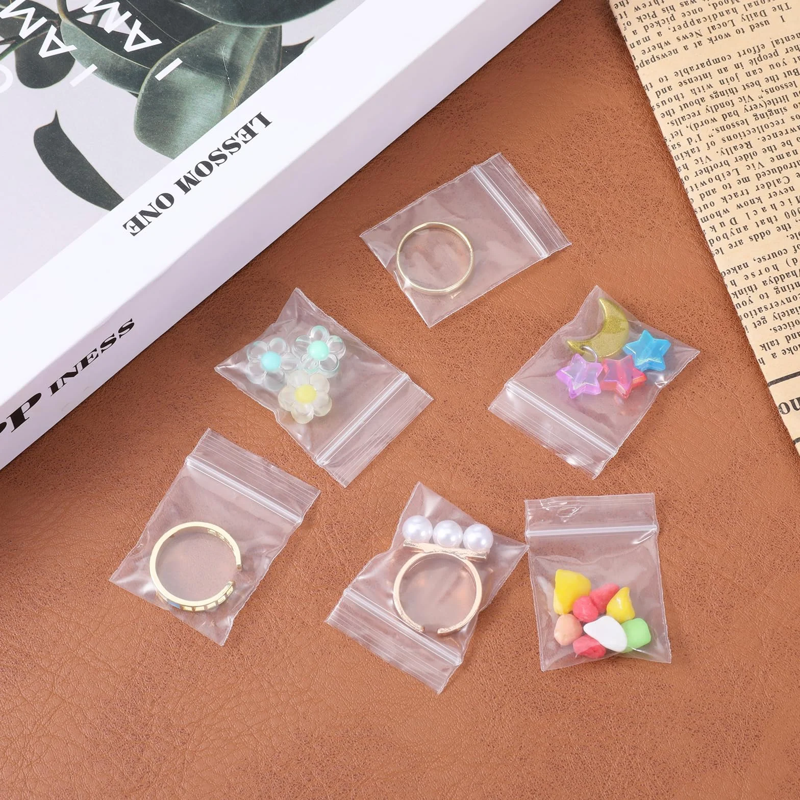 Prasacco 100 sztuk małych, przezroczystych torebek foliowych, torebka, zamykające się strunowym zamkiem, wielokrotnego użytku, 4 x 3 cm