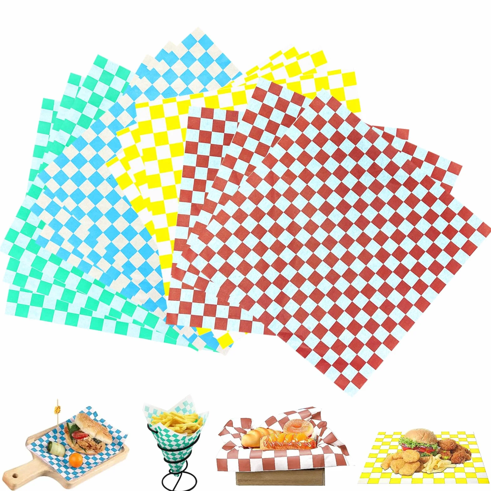 120 arkuszy tłustego papieru do pakowania żywności, 30 x 30 cm, jednorazowy papier odporny na tłuszcz, nieprzywierający, woskowany, do ciast, kanapek, burgerów