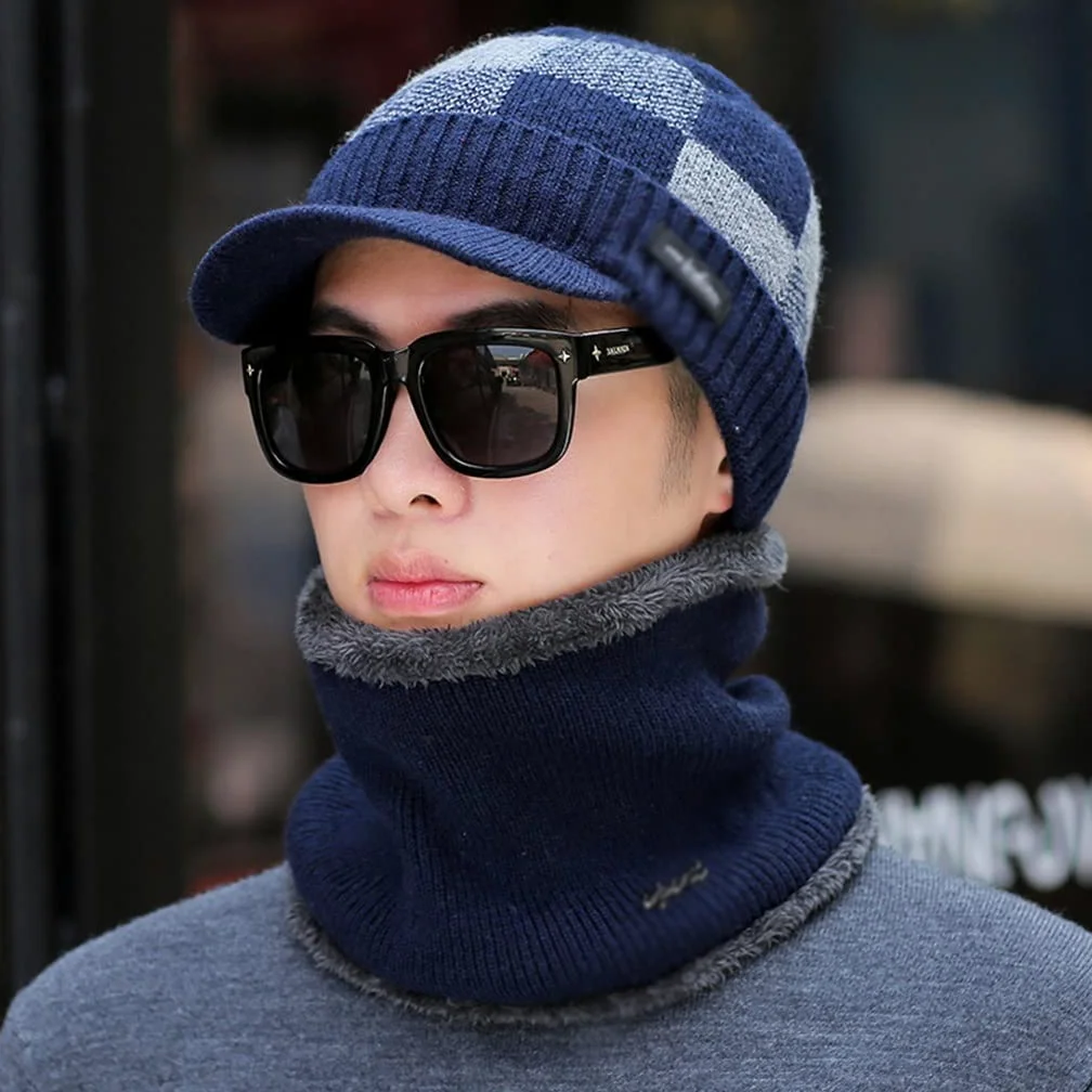 Czapki męskie czapki zimowe dla mężczyzn szalik czapka z dzianiny czapka damska czapka zimowa czapka męska Homme Bonnet (kolor: B, rozmiar: 55-62 CM)