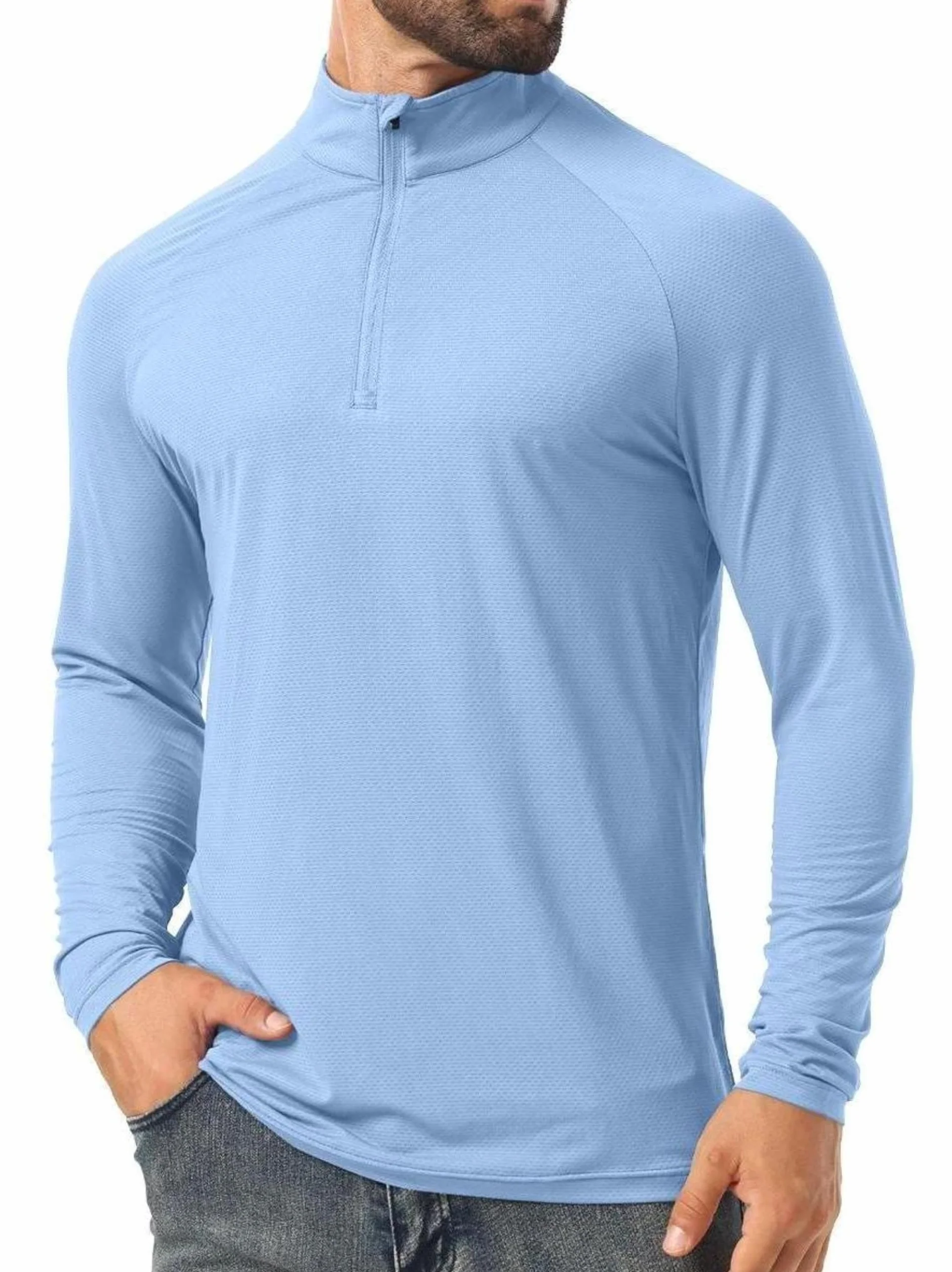QIXING Męskie koszulki przeciwsłoneczne UPF 50+ zamek błyskawiczny z długim rękawem koszulka outdoorowa wędkarstwo piesze wycieczki rash guard koszulki