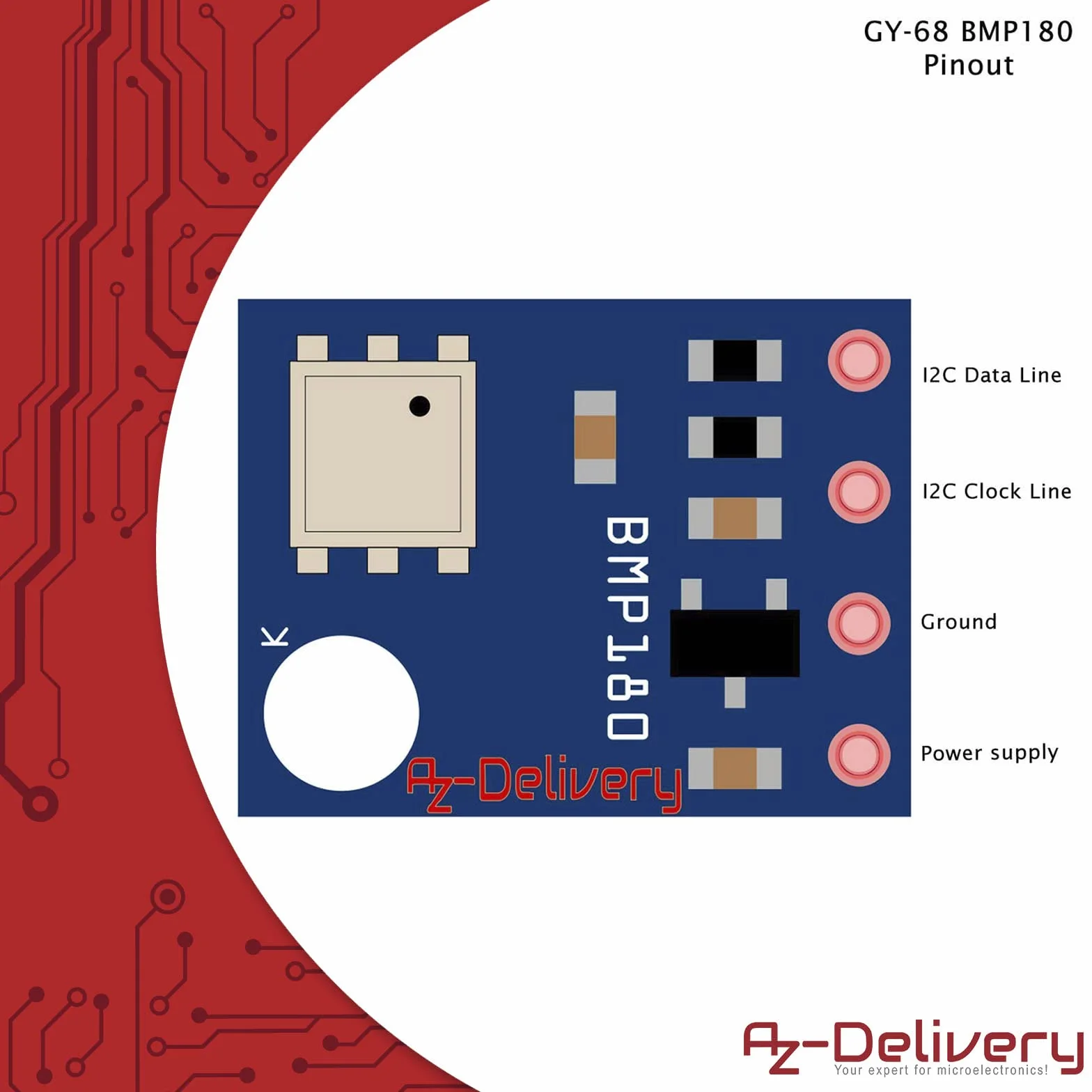AZDelivery GY-68 BMP180 Czujnik ciśnienia barometrycznego i temperatury kompatybilny z Arduino i Raspberry Pi wraz z E-Book!