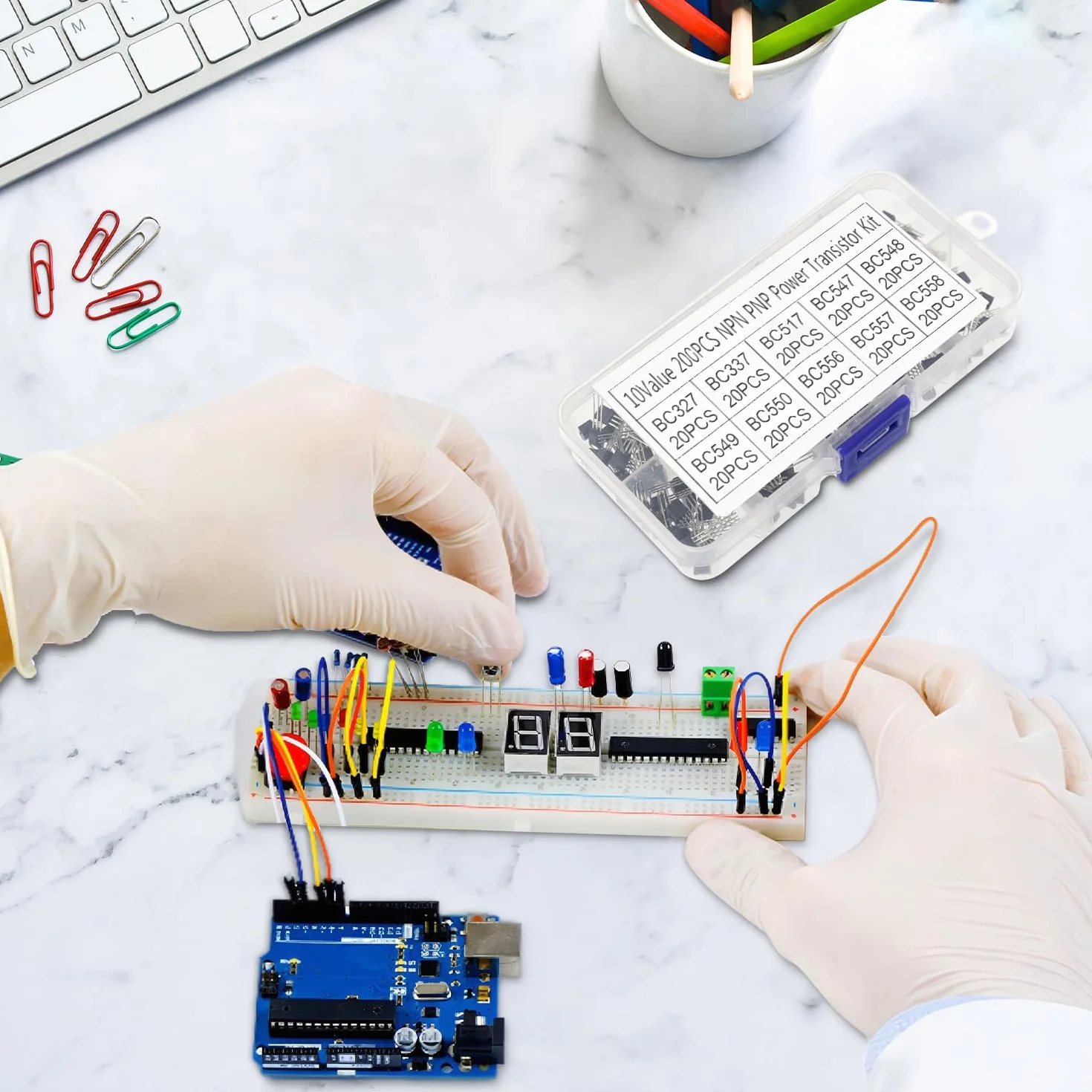 Tissting Tranzystory ogólnego przeznaczenia, Zestaw 200 sztuk 10 wartości BC327-BC558 NPN PNP do projektów elektronicznych, TO-92, dla profesjonalistów i entuzjastów elektroniki