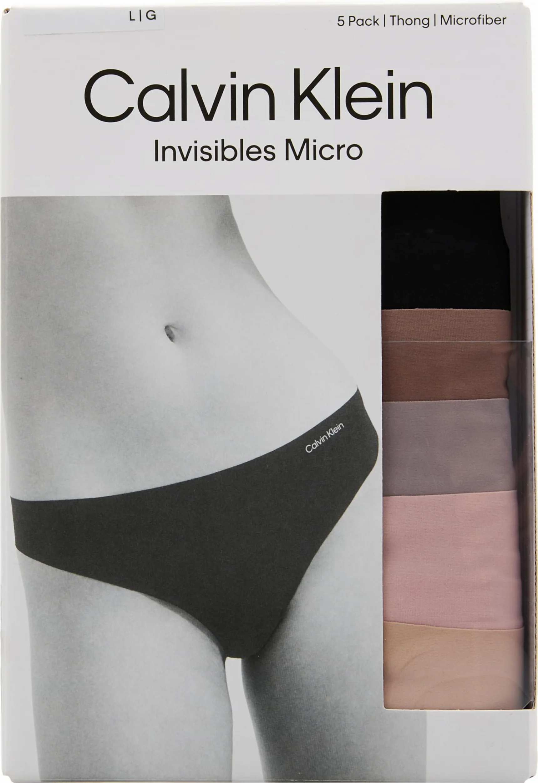 Calvin Klein Niewidoczne damskie stringi bezszwowe, 5 sztuk, Czarny/Jaskiniowy/Szary Piaskowy/Stonowany/Cydrowy, XL