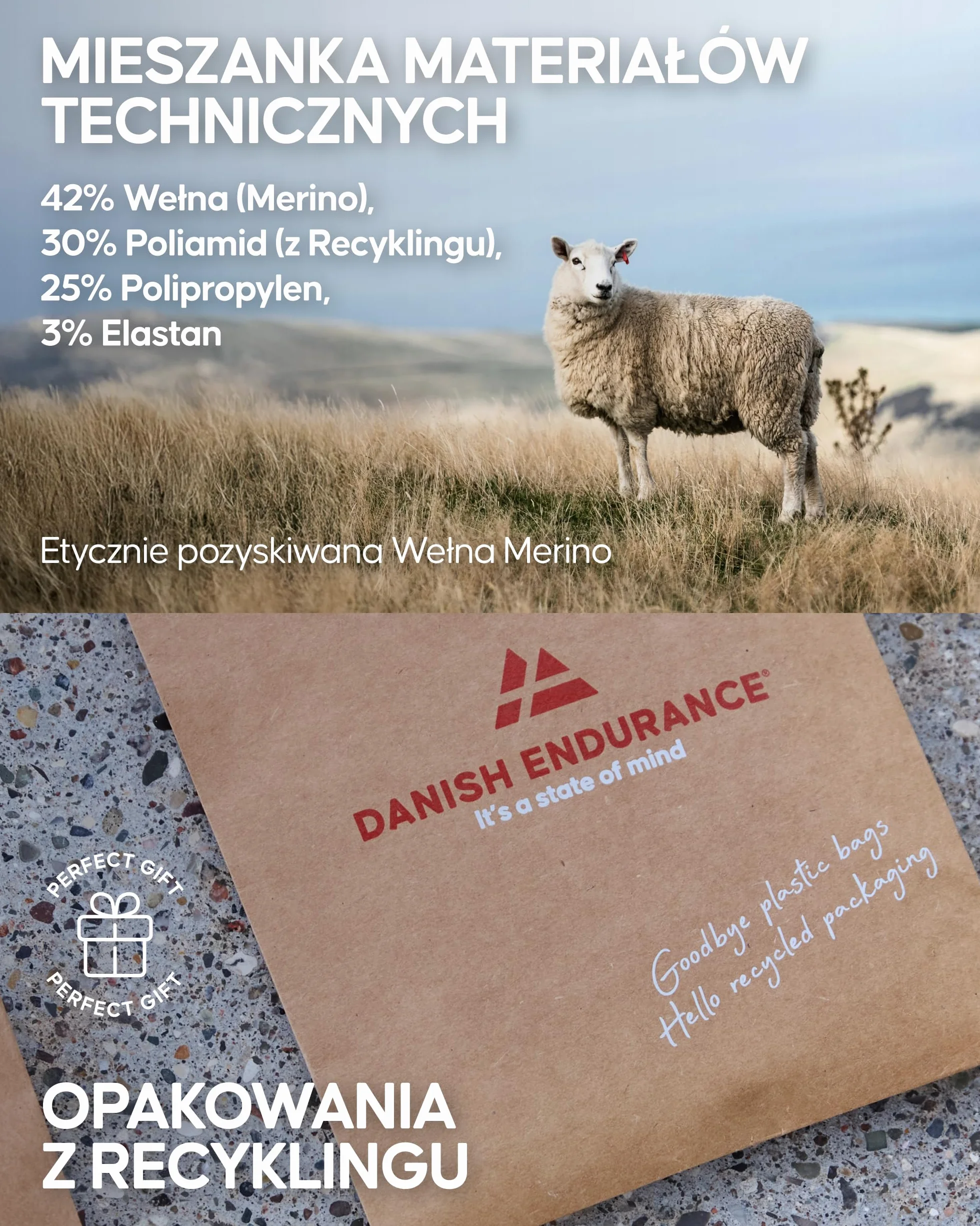 DANISH ENDURANCE Skarpety Narciarskie Merino, Lekkie, Precyzyjnie Dopasowane, z Niską Amortyzacją, Bezpośredni Kontakt z Butem i Kontrola nad Nartami
