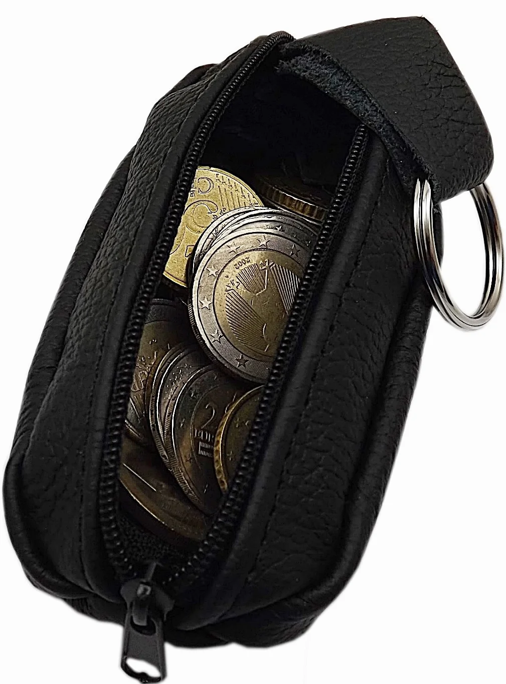 Etui na klucze z prawdziwej skóry z 1 kieszenią na zamek błyskawiczny, ręczne wykonanie w UE w kolorze czarnym w różnych wzorach