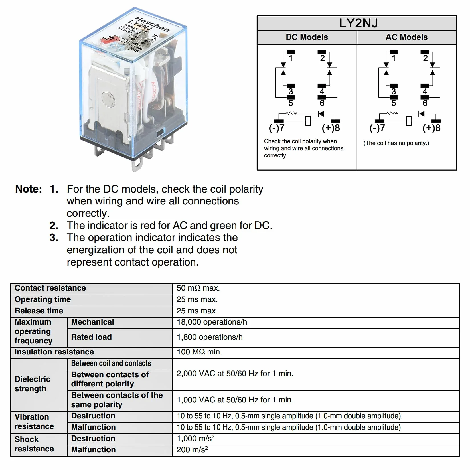 Heschen Przekaźnik uniwersalny LY2NJ, cewka 220 VAC, 10 A 24 VDC/220 VAC, DPDT, wyświetlacz LED, z podstawą cokołu