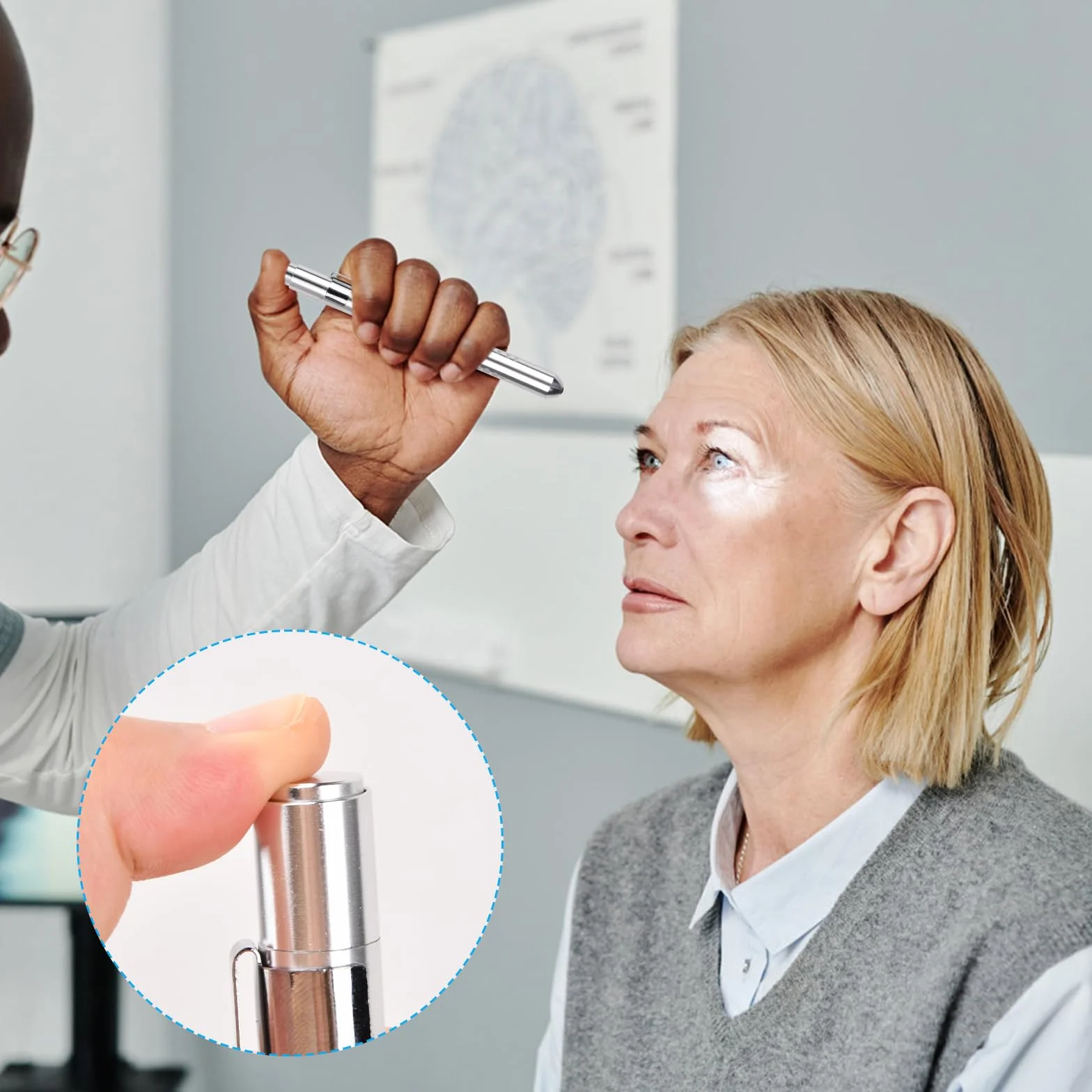 Jinlaili 2 sztuki medycznego pióra wielokrotnego użytku, latarka diagnostyczna dla uczniów medycznych, latarnia pielęgniarki z kieszonkowym klipsem, dla pielęgniarek, lekarzy (srebrno-czarna)