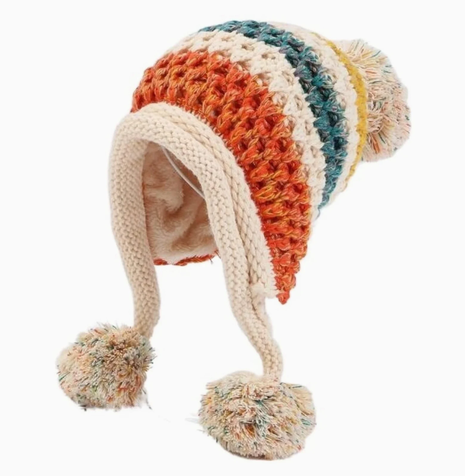 Czapka Beanie Czapka Zimowa Damska Ręcznie Robiona Czapka Grube Ciepłe Uszy Bomberka Damska Puszysty Pompon (Jeden Rozmiar)