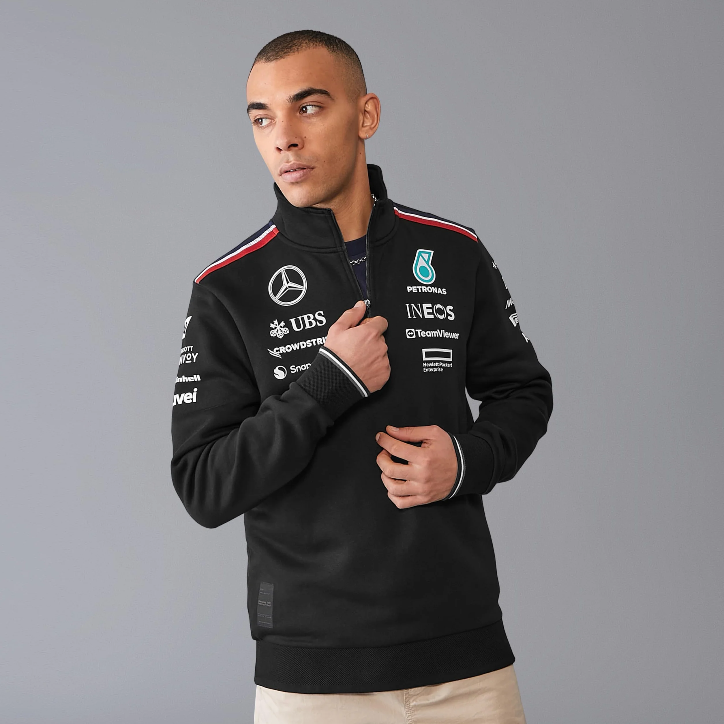 Mercedes AMG Petronas F1 Męski sweter z zamkiem błyskawicznym 2024 - czarny