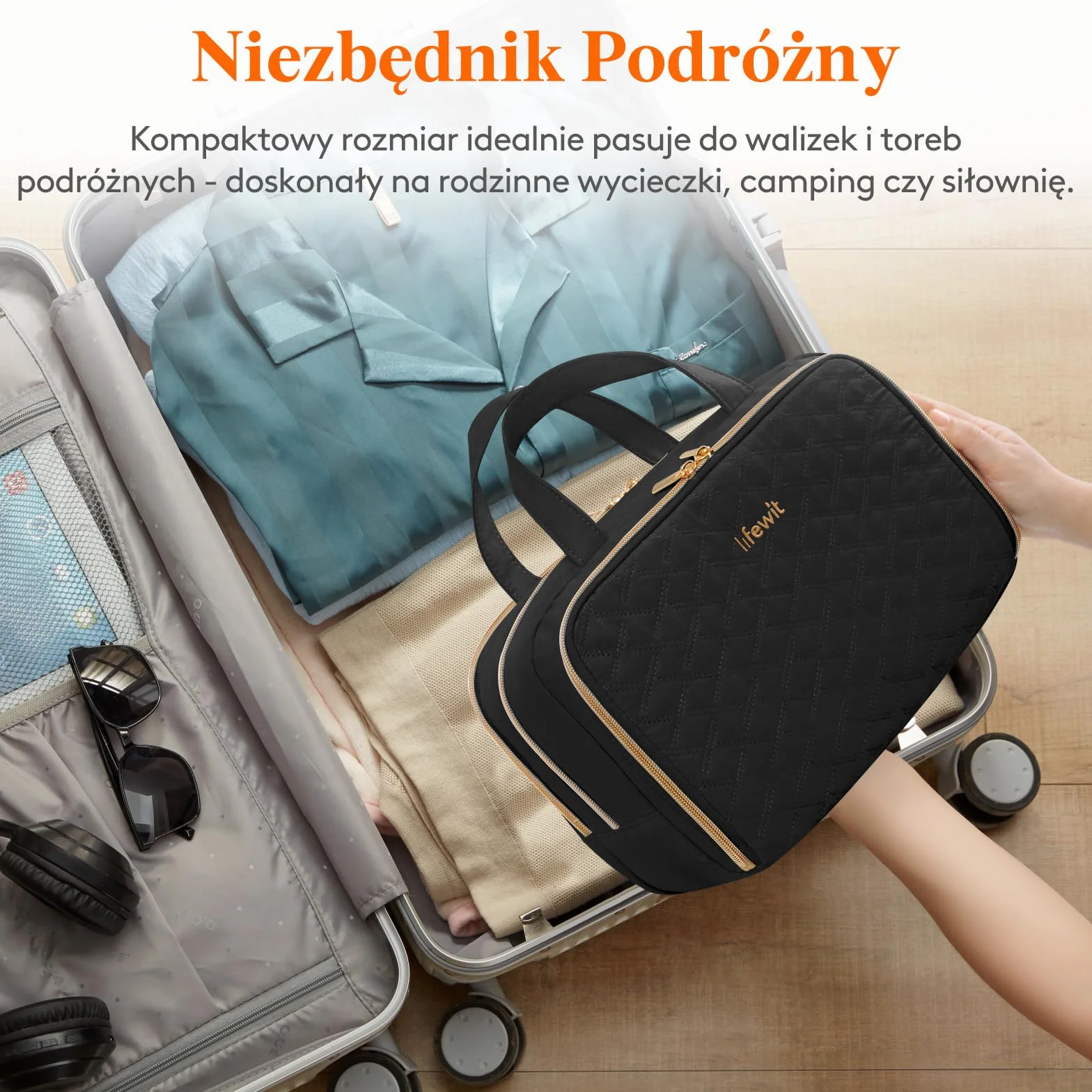 Lifewit Kosmetyczka Damska, Organizer na Kosmetyki Podróżne, Przezroczysta Kosmetyczka na Kosmetyki Pełnowymiarowe, Niezbędne w Podróży Pojemniki do Pielęgnacji Skóry, 10L, Czarny